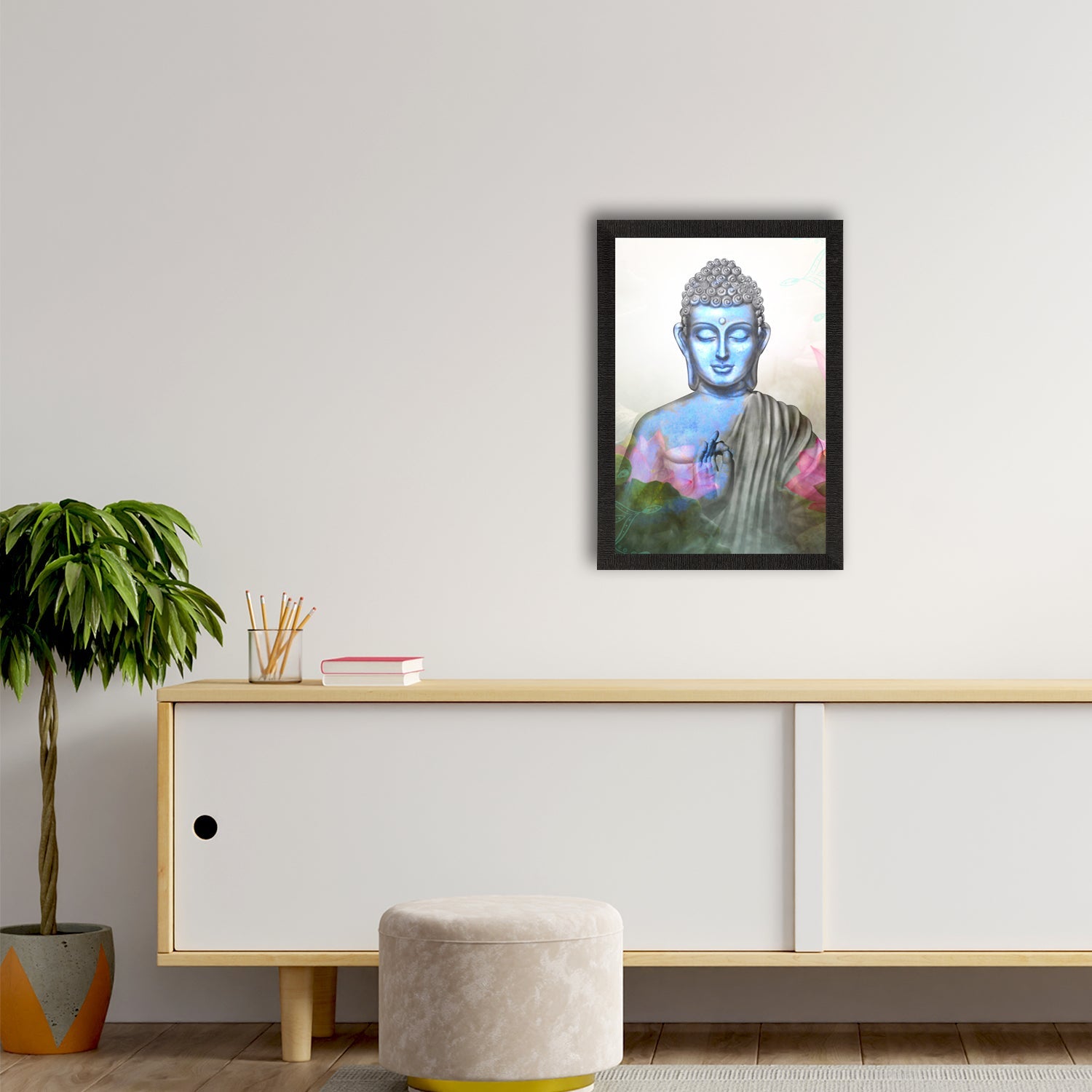 Meditating Lord Buddha Satin Matt Texture UV Art Painting Kafalo