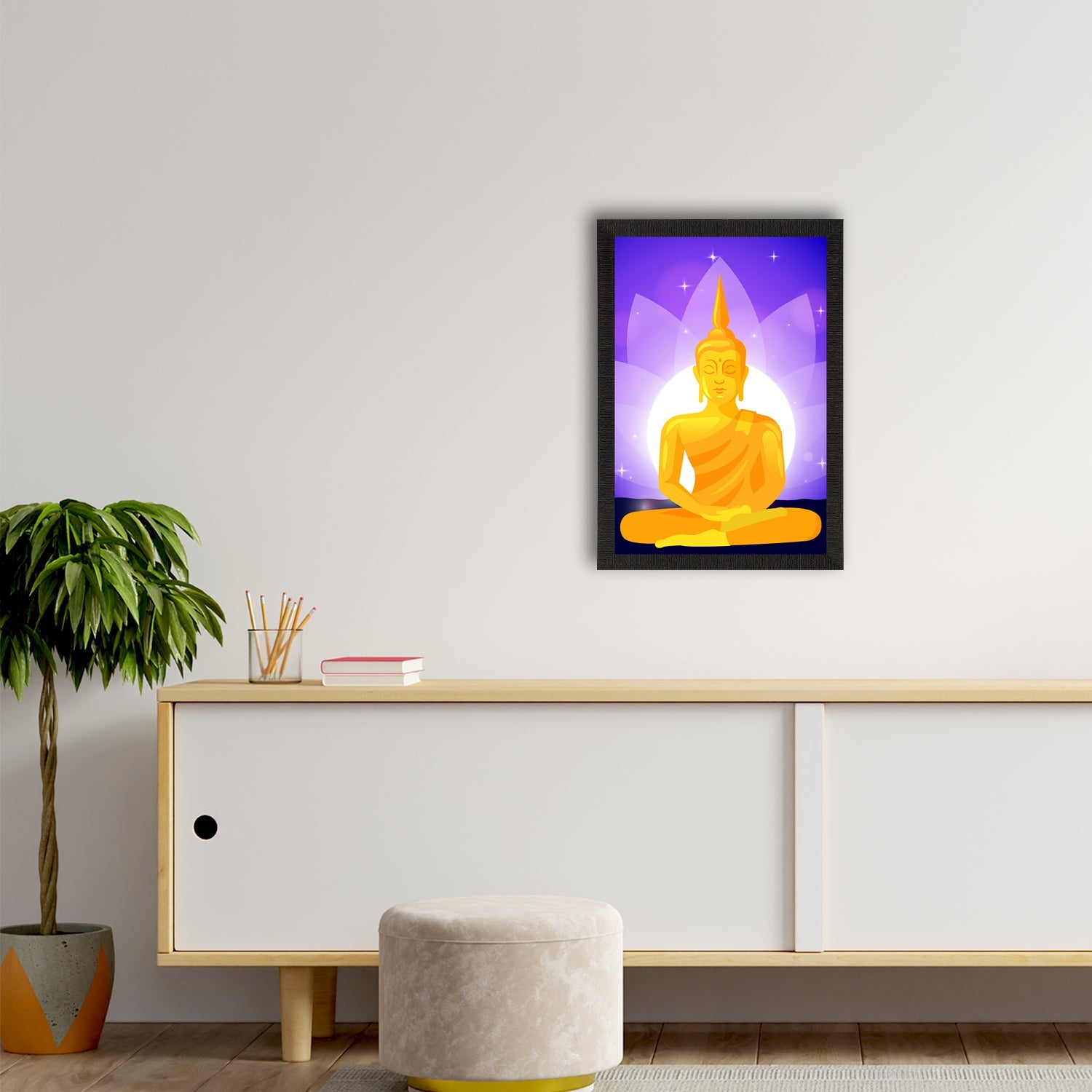Meditating Lord Buddha Satin Matt Texture UV Art Painting Kafalo