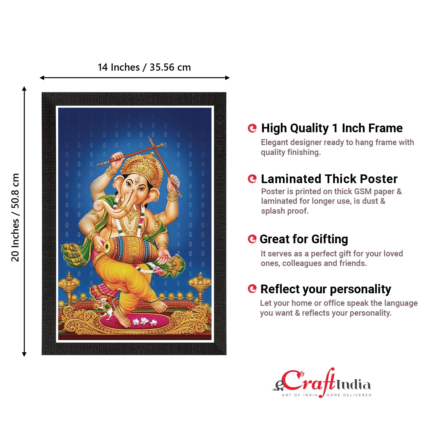 Lord Ganesha Satin Matt Texture UV Art Painting Kafalo