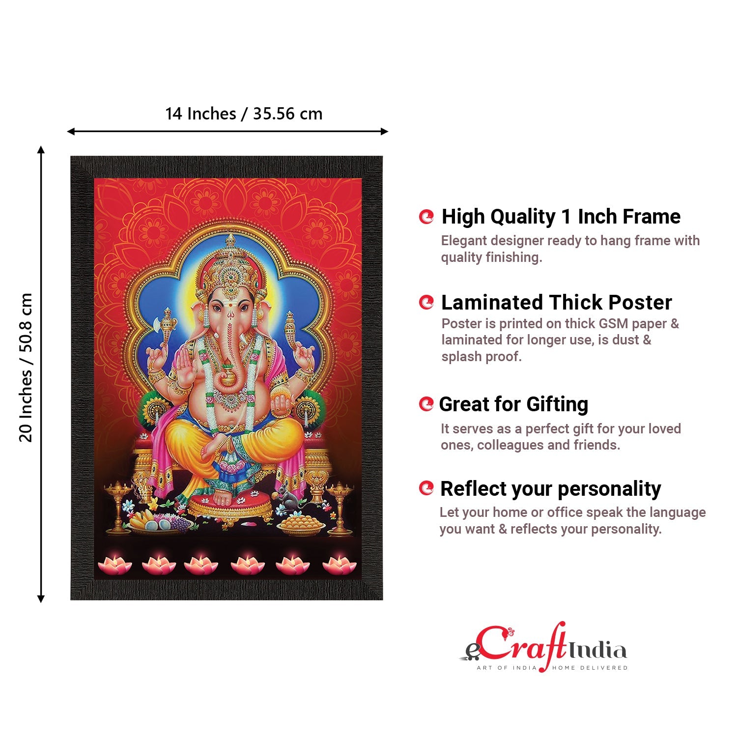 Lord Ganesha Satin Matt Texture UV Art Painting Kafalo