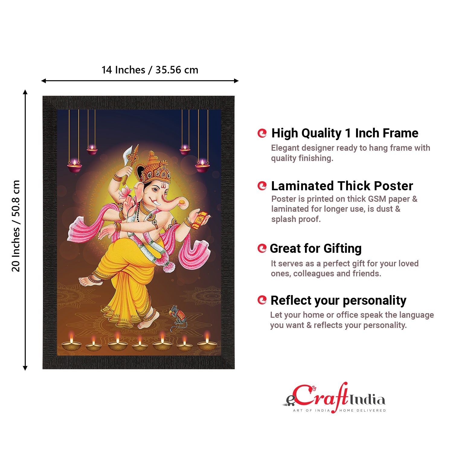 Lord Ganesha Satin Matt Texture UV Art Painting Kafalo
