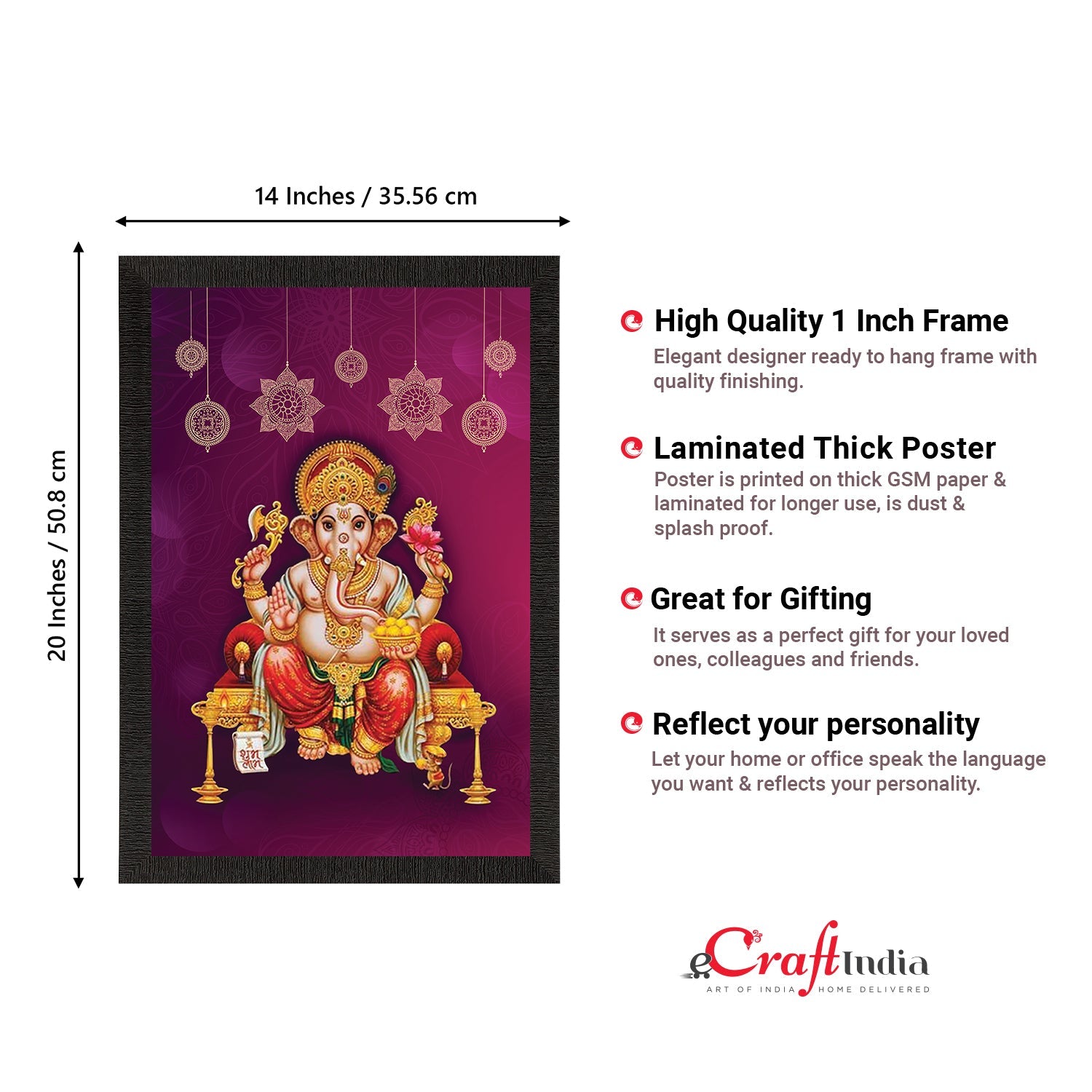 Lord Ganesha Satin Matt Texture UV Art Painting Kafalo
