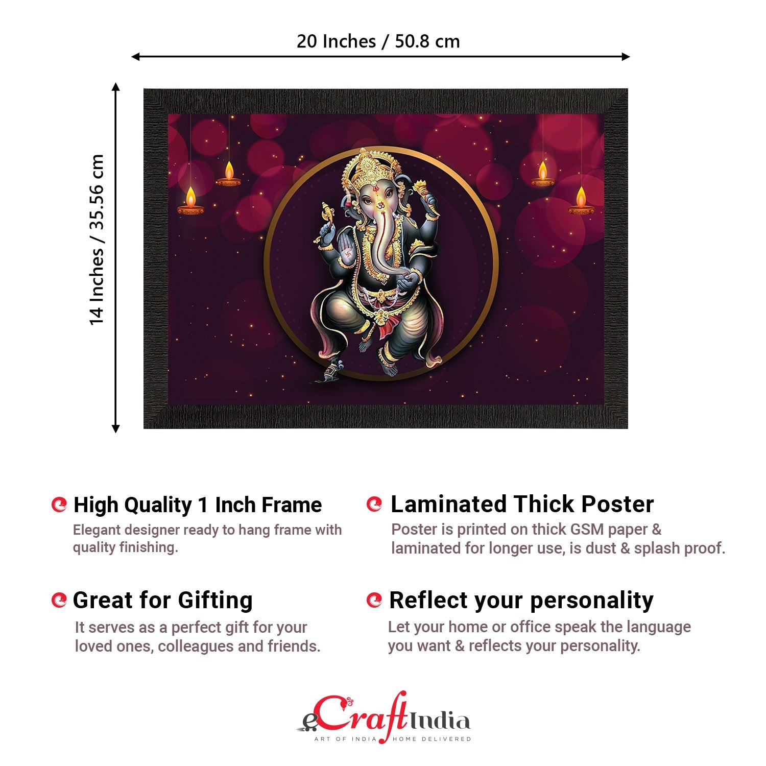 Lord Ganesha Satin Matt Texture UV Art Painting Kafalo