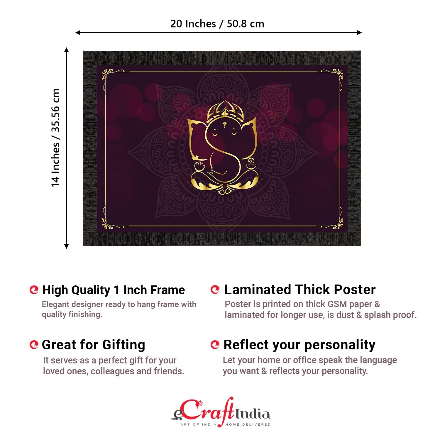 Lord Ganesha Satin Matt Texture UV Art Painting Kafalo