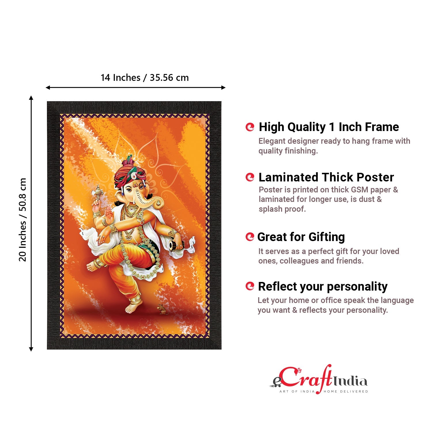 Lord Ganesha Satin Matt Texture UV Art Painting Kafalo