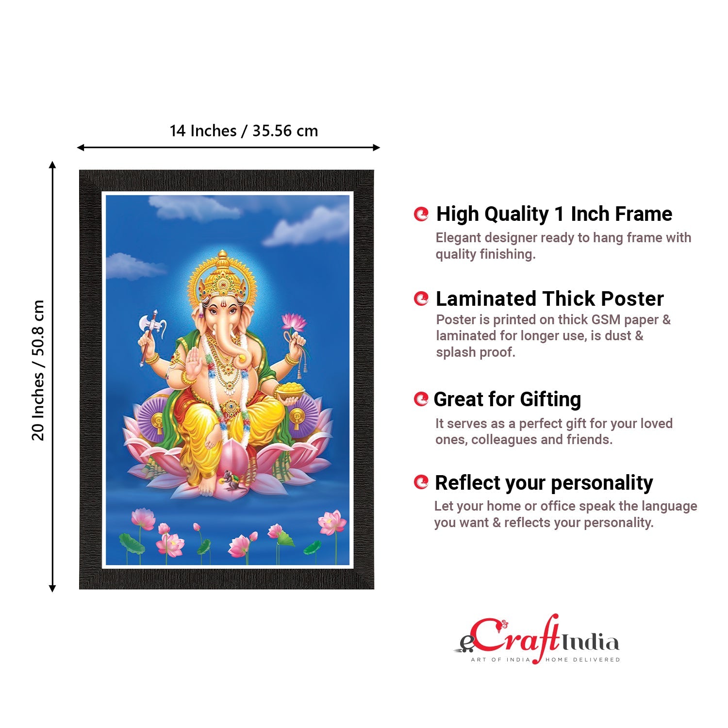 Lord Ganesha Satin Matt Texture UV Art Painting Kafalo