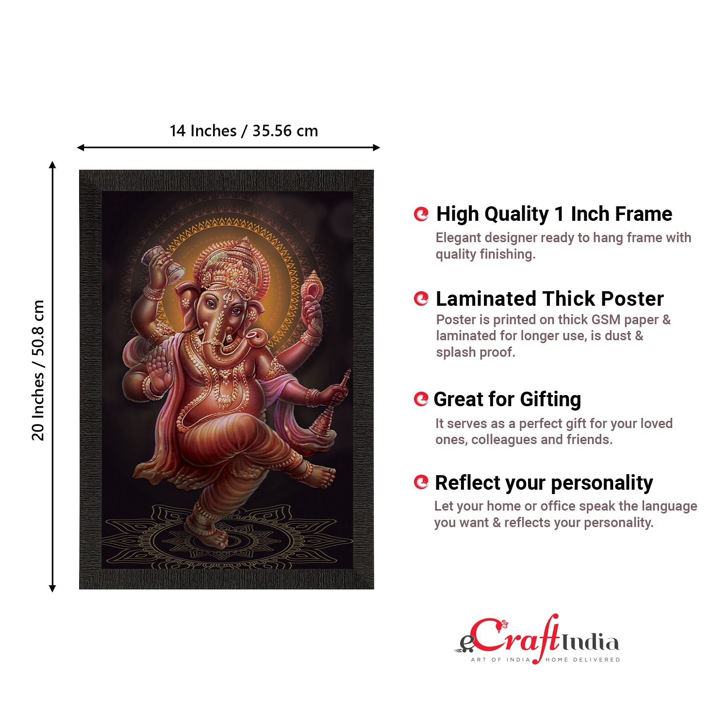 Lord Ganesha Satin Matt Texture UV Art Painting Kafalo