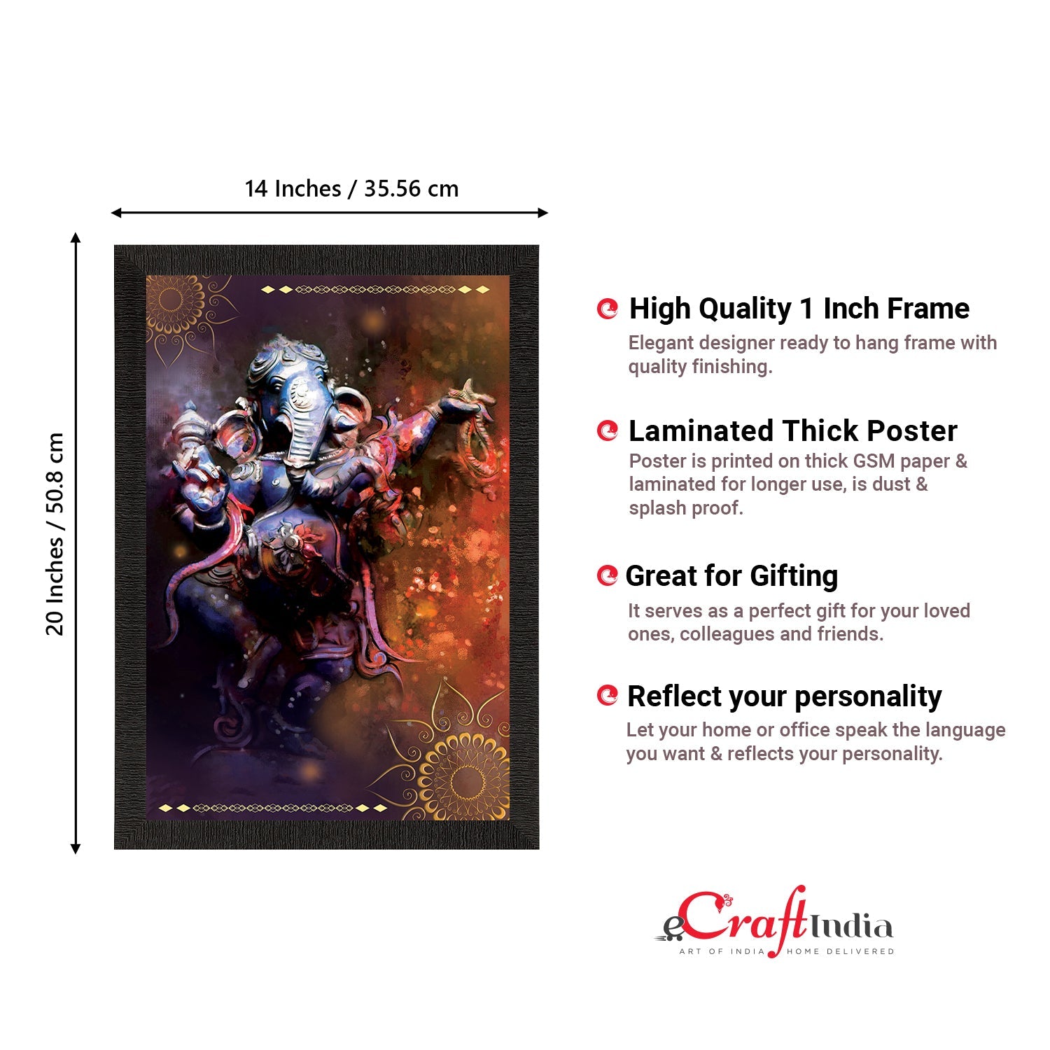 Lord Ganesha Satin Matt Texture UV Art Painting Kafalo