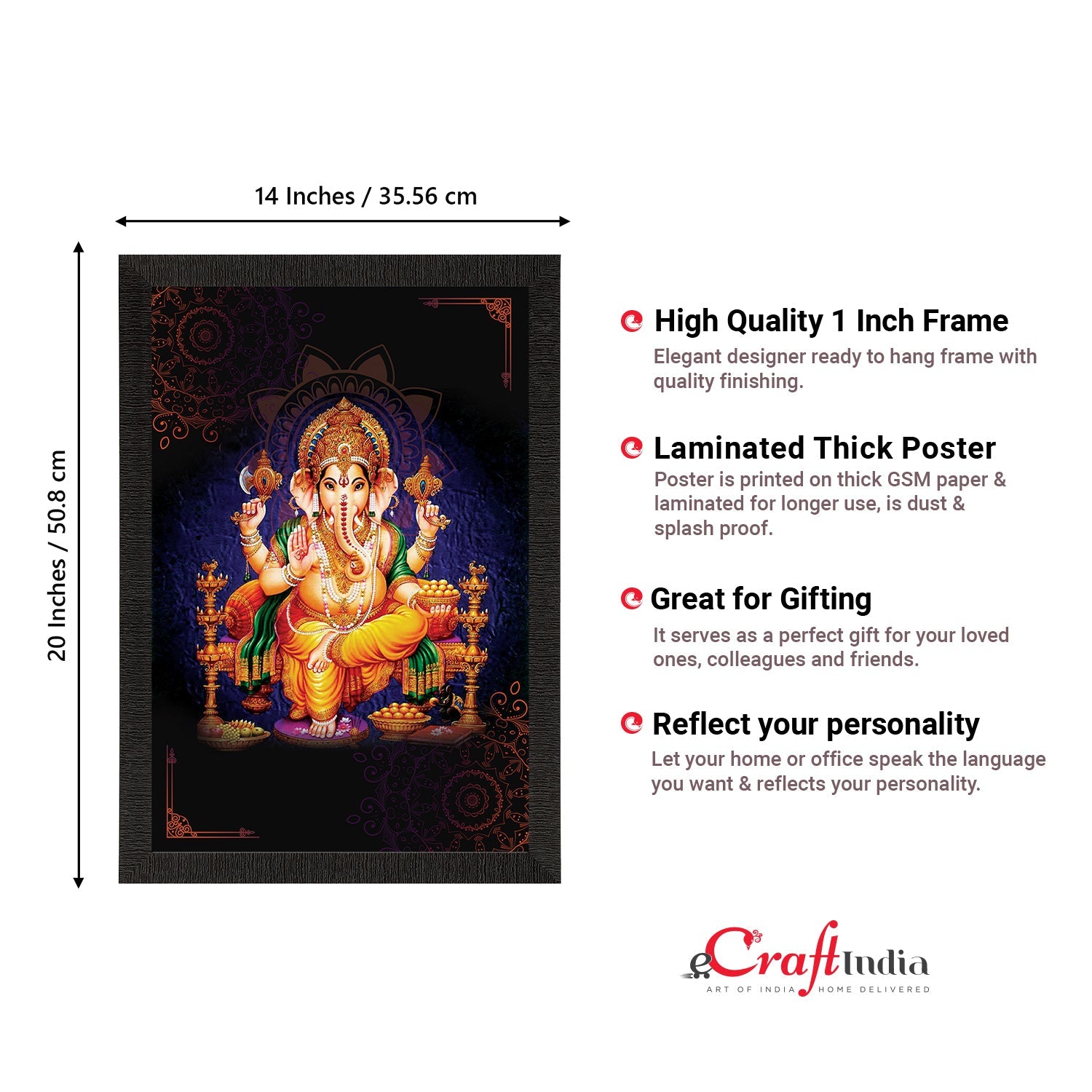 Lord Ganesha Satin Matt Texture UV Art Painting Kafalo