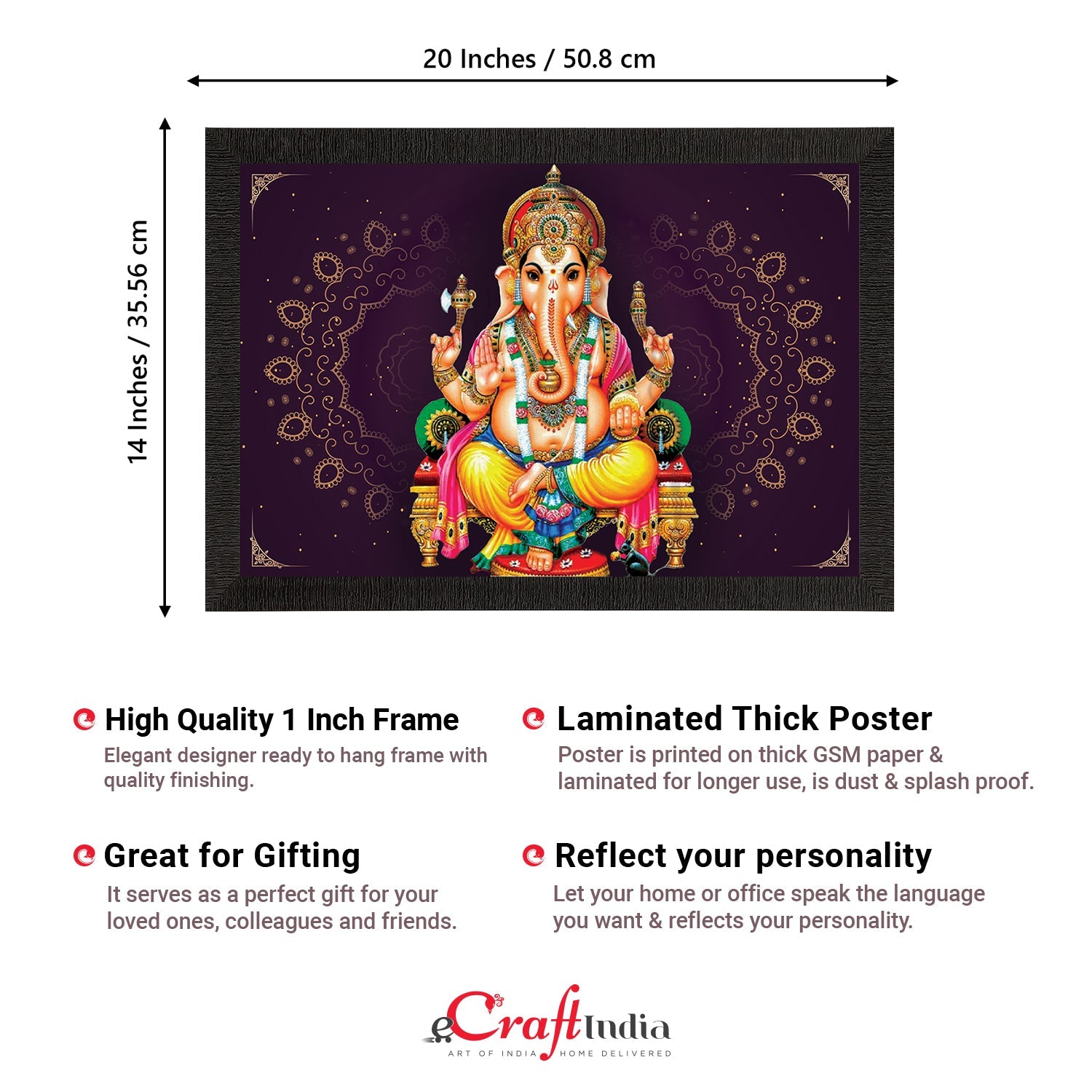Lord Ganesha Satin Matt Texture UV Art Painting Kafalo