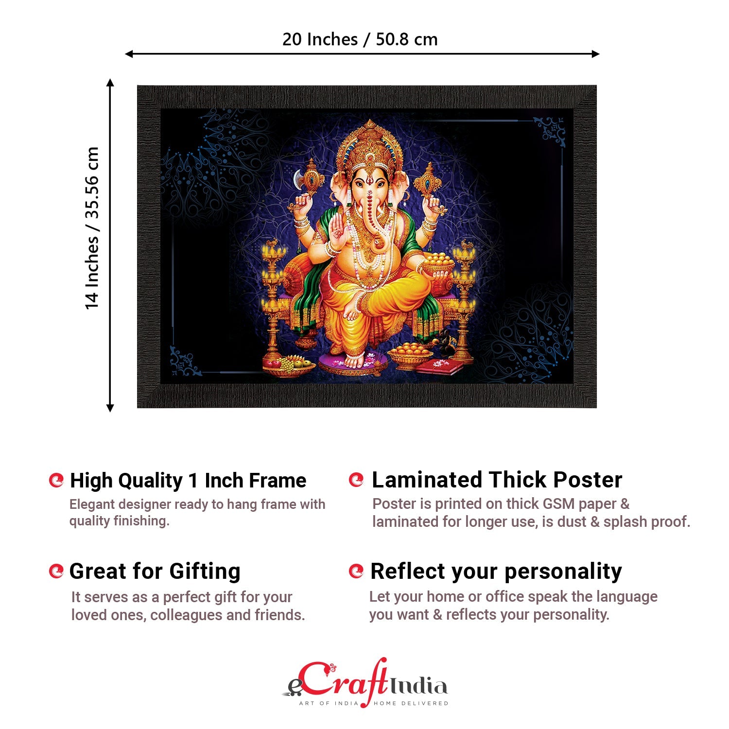 Lord Ganesha Satin Matt Texture UV Art Painting Kafalo