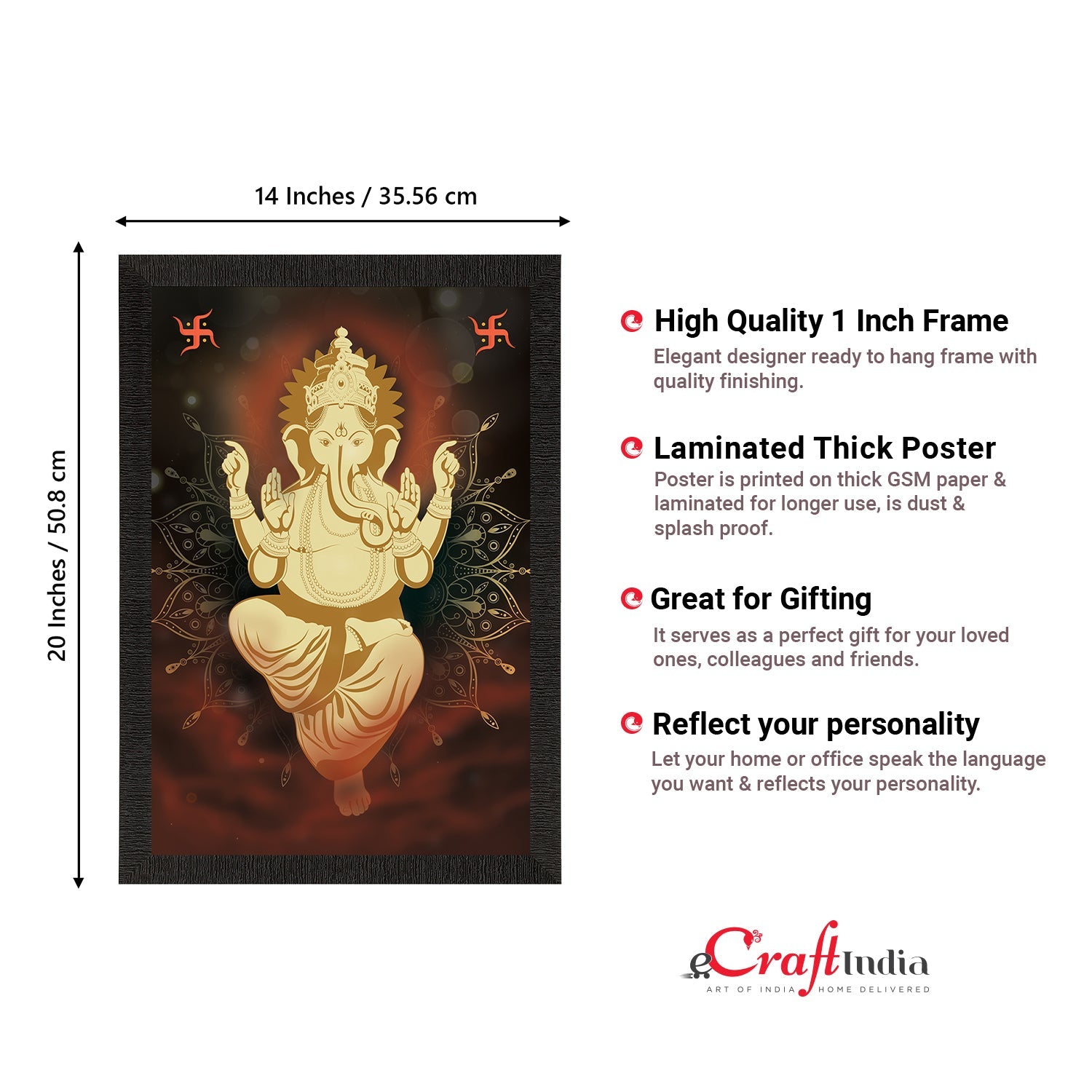 Lord Ganesha Satin Matt Texture UV Art Painting Kafalo