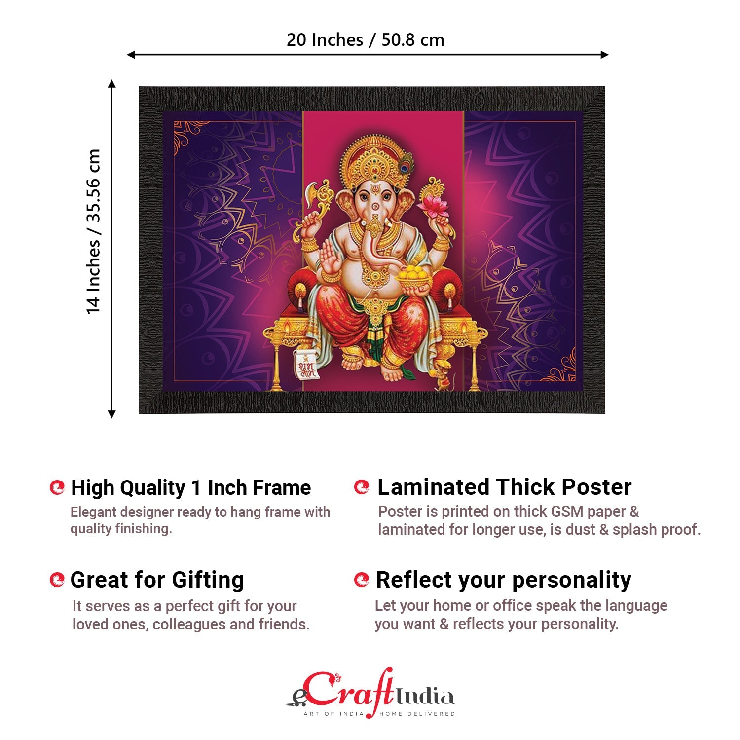 Lord Ganesha Satin Matt Texture UV Art Painting Kafalo