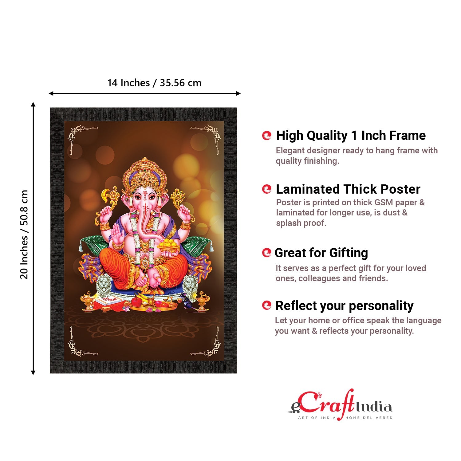 Lord Ganesha Satin Matt Texture UV Art Painting Kafalo