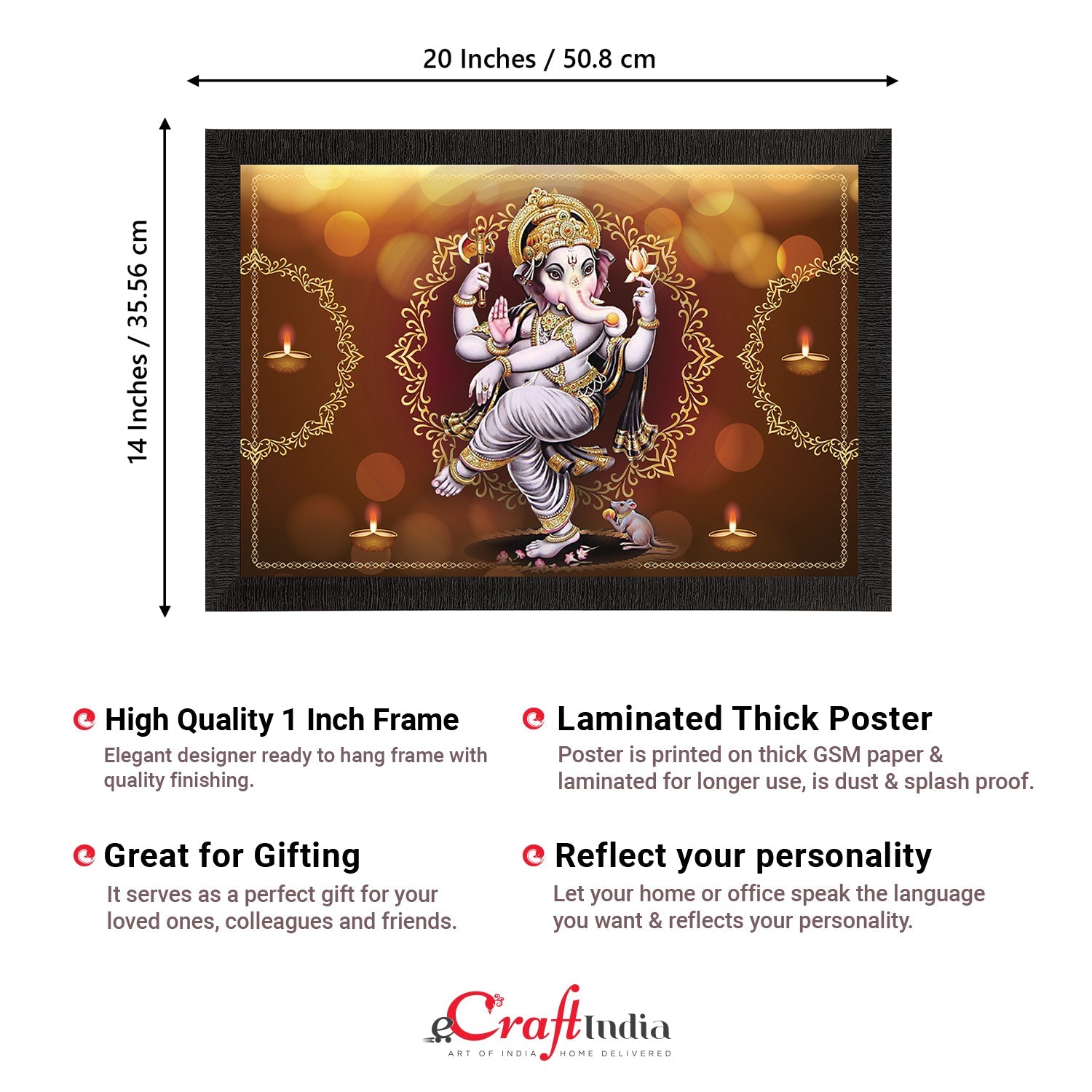 Lord Ganesha Satin Matt Texture UV Art Painting Kafalo