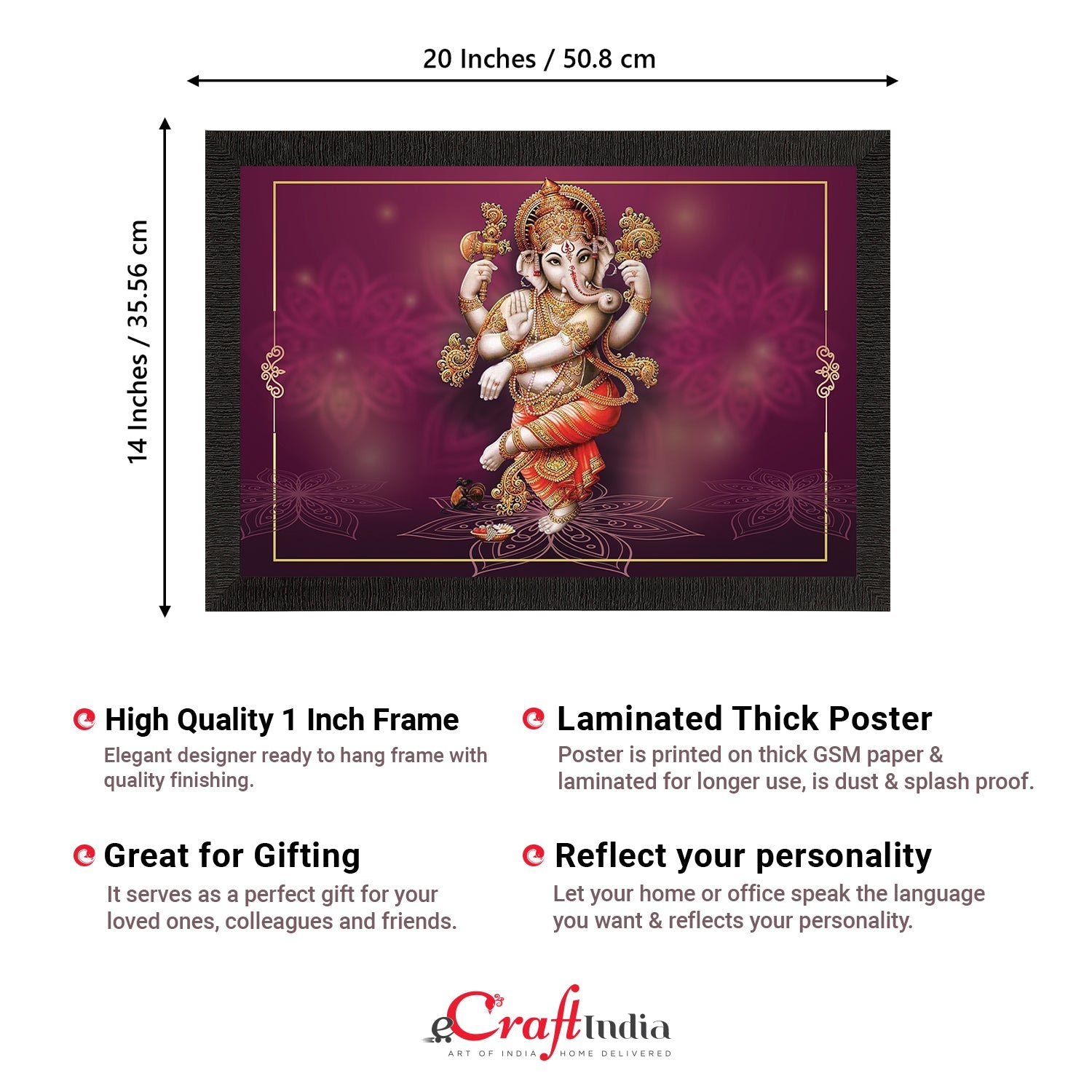 Lord Ganesha Satin Matt Texture UV Art Painting Kafalo