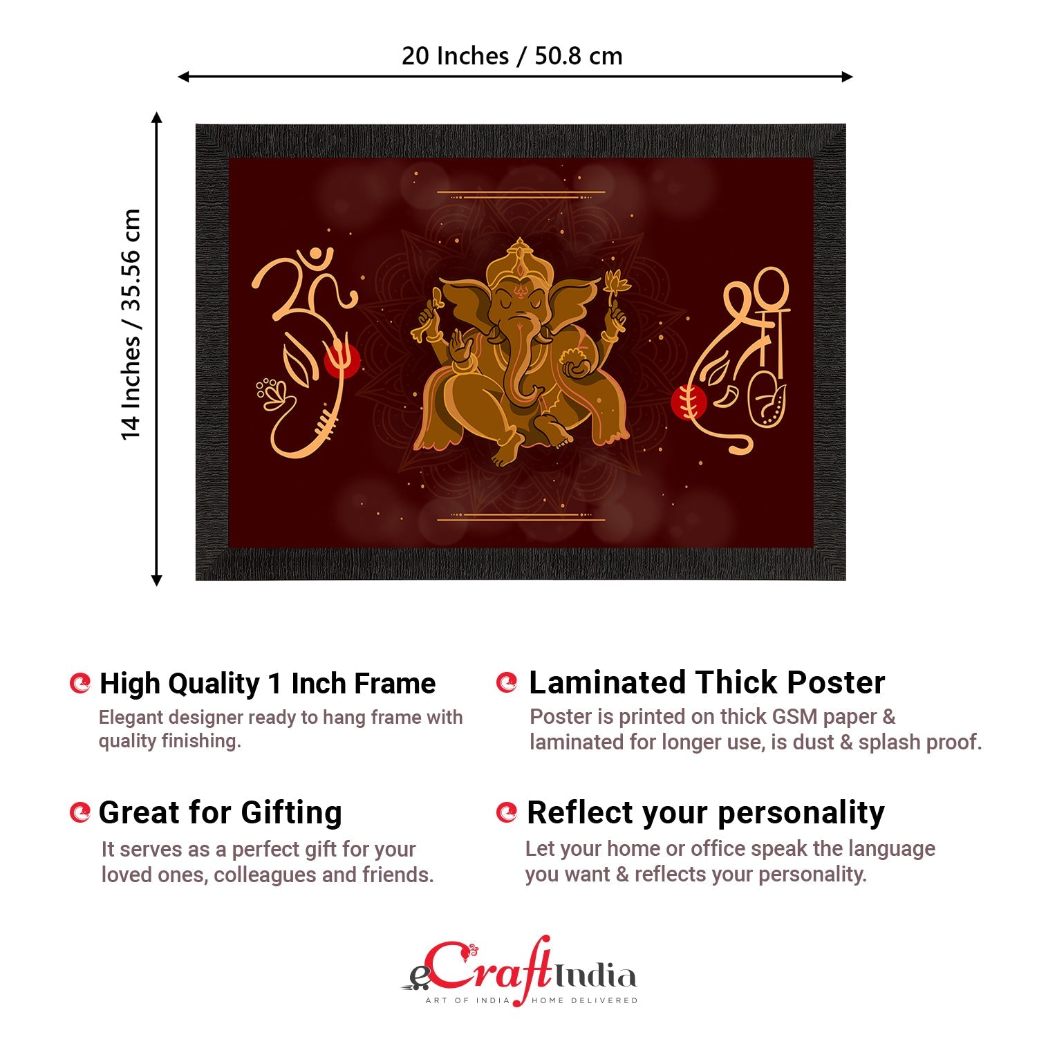 Lord Ganesha Satin Matt Texture UV Art Painting Kafalo