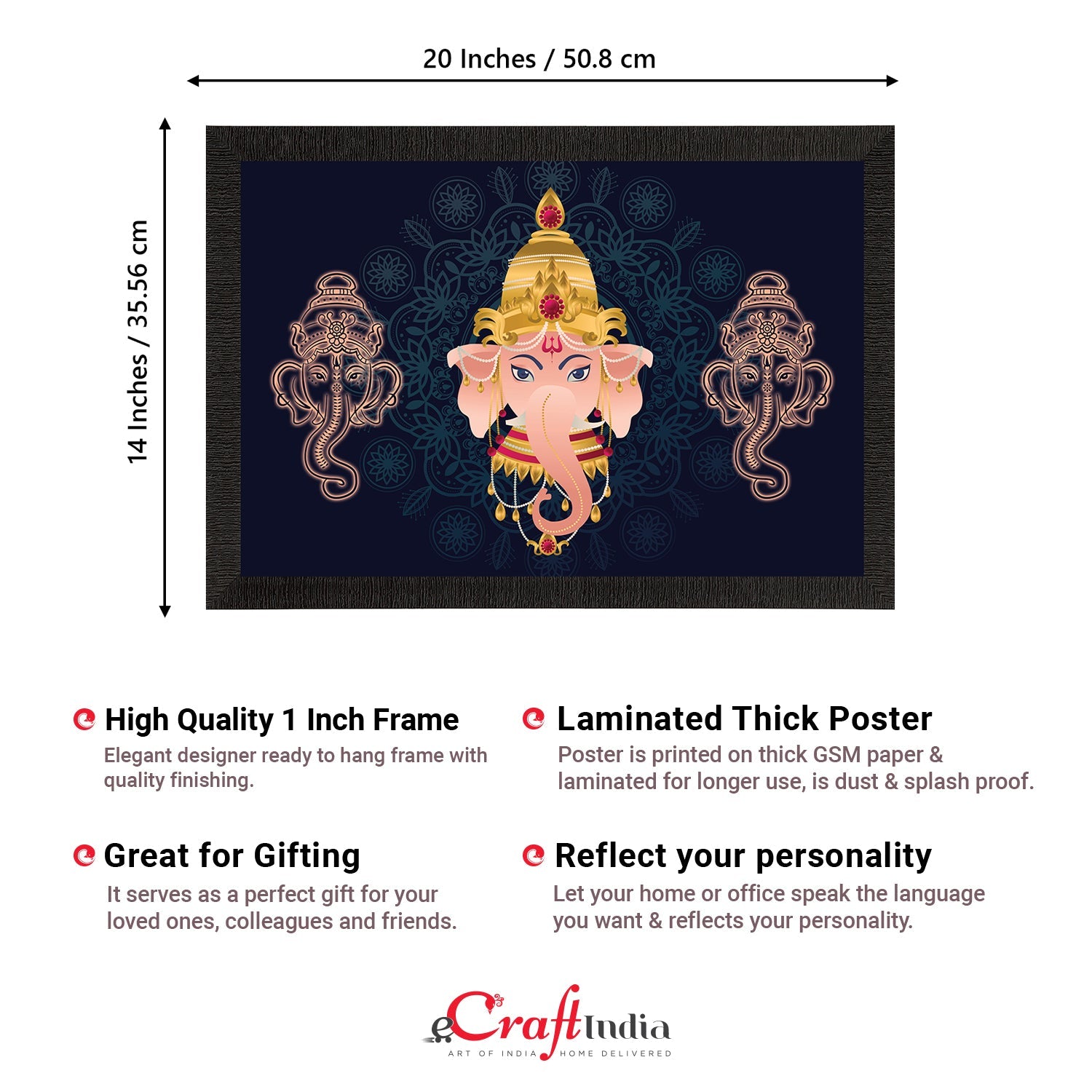 Lord Ganesha Satin Matt Texture UV Art Painting Kafalo