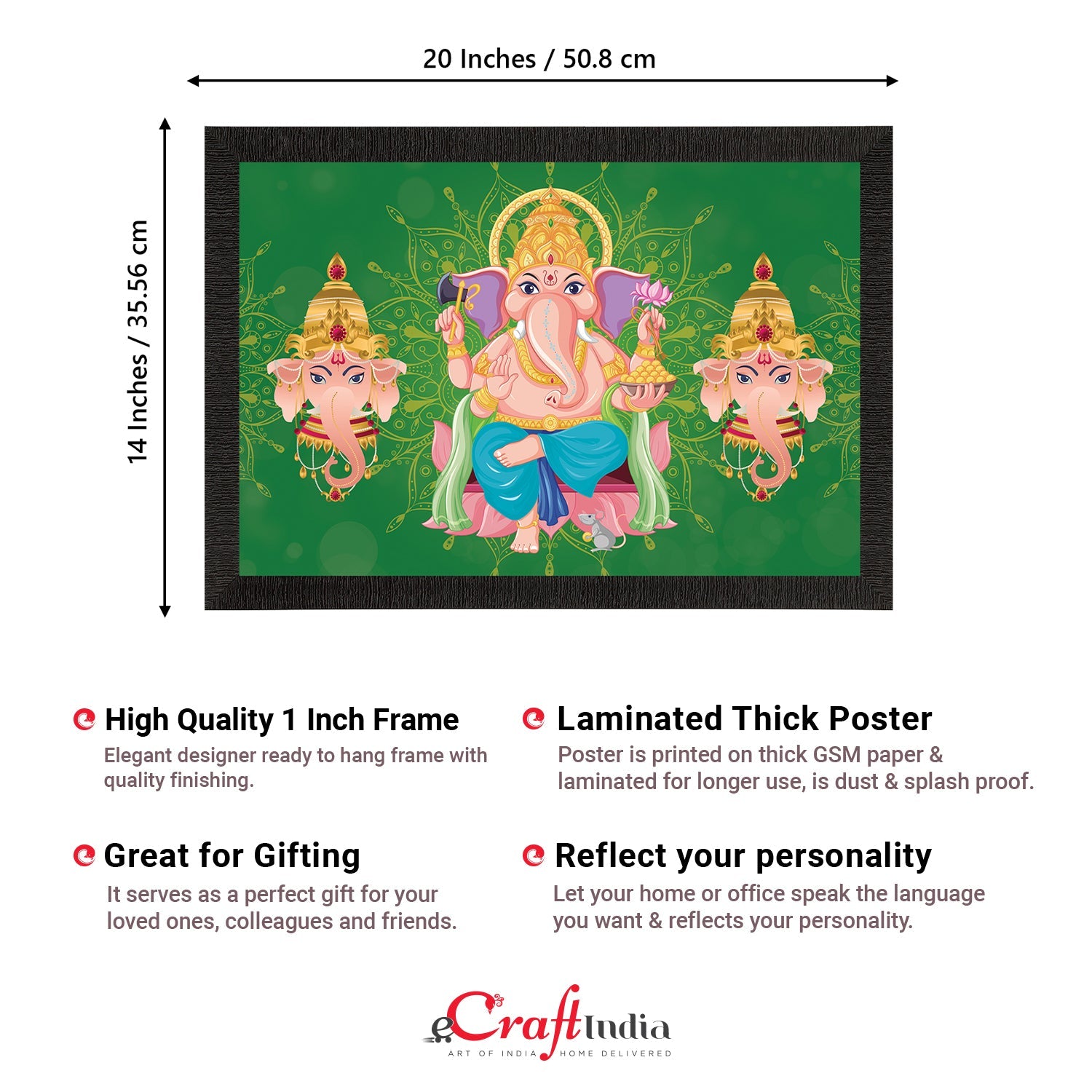Lord Ganesha Satin Matt Texture UV Art Painting Kafalo