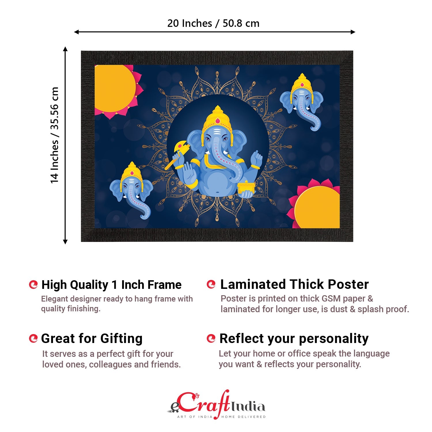 Lord Ganesha Satin Matt Texture UV Art Painting Kafalo