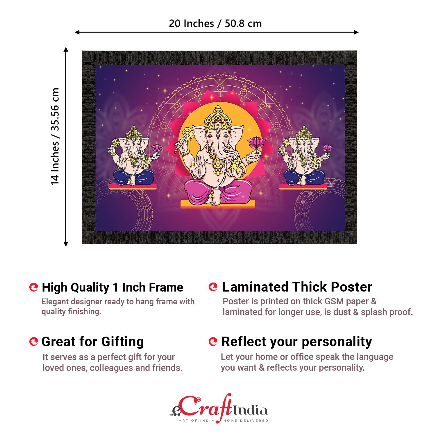 Lord Ganesha Satin Matt Texture UV Art Painting Kafalo