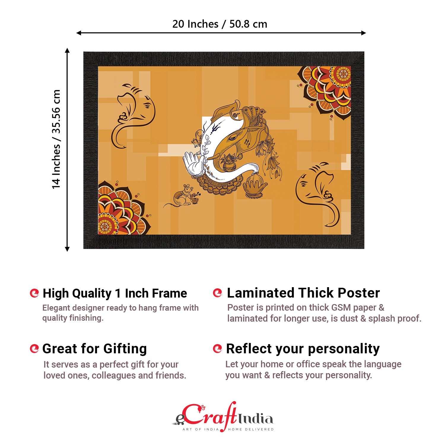 Lord Ganesha Satin Matt Texture UV Art Painting Kafalo