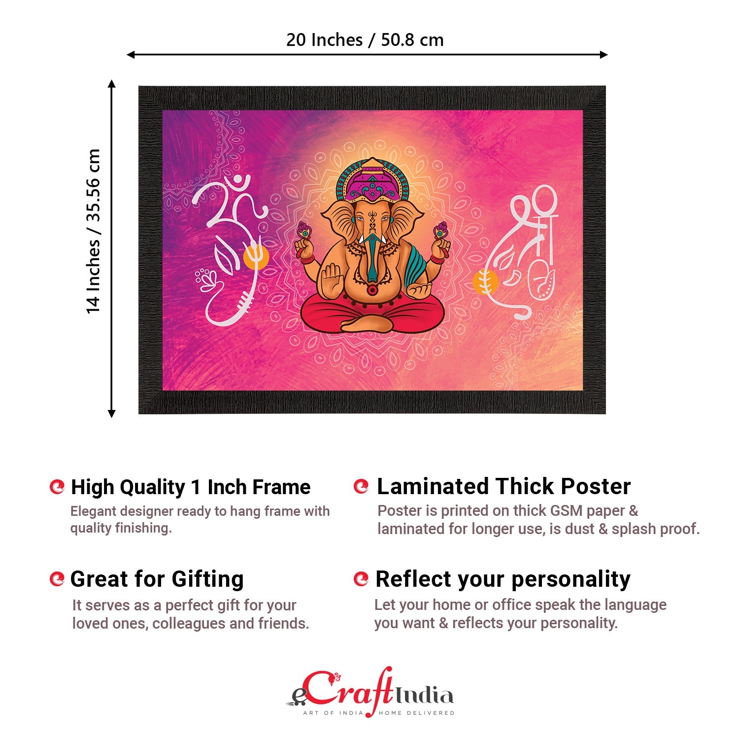 Lord Ganesha Satin Matt Texture UV Art Painting Kafalo