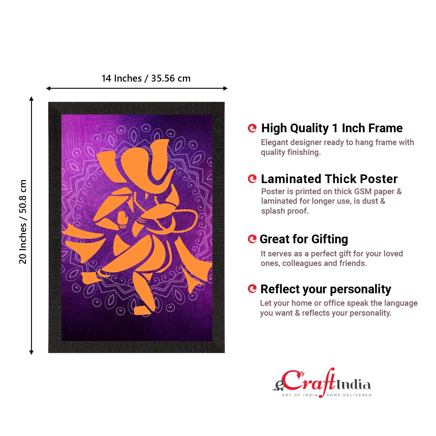 Lord Ganesha Satin Matt Texture UV Art Painting Kafalo