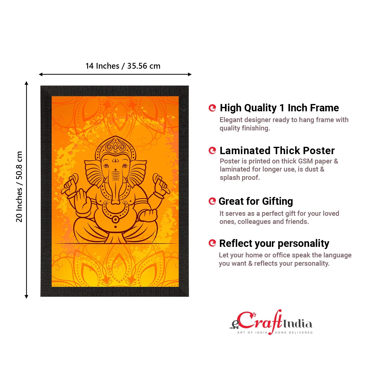Lord Ganesha Satin Matt Texture UV Art Painting Kafalo