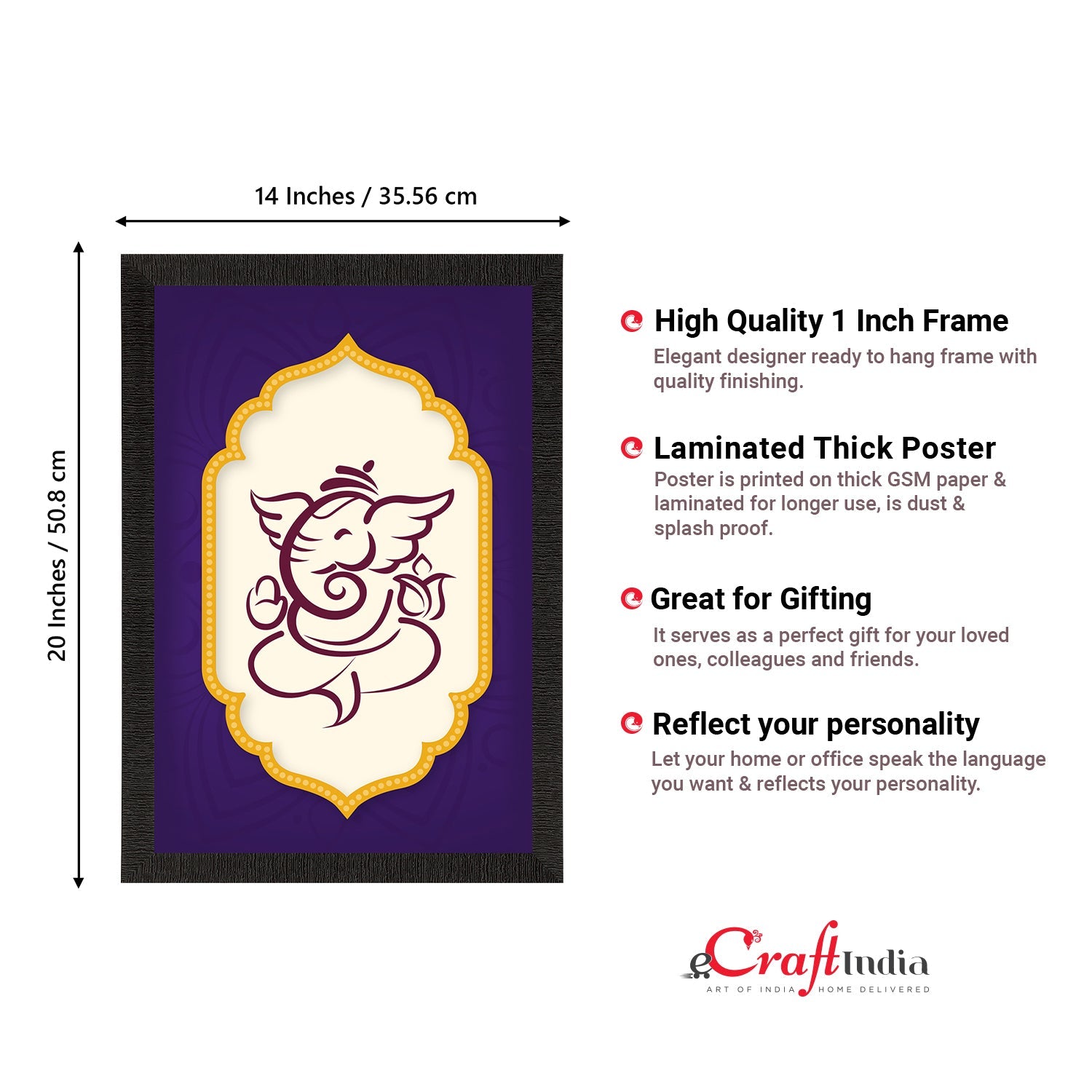 Lord Ganesha Satin Matt Texture UV Art Painting Kafalo