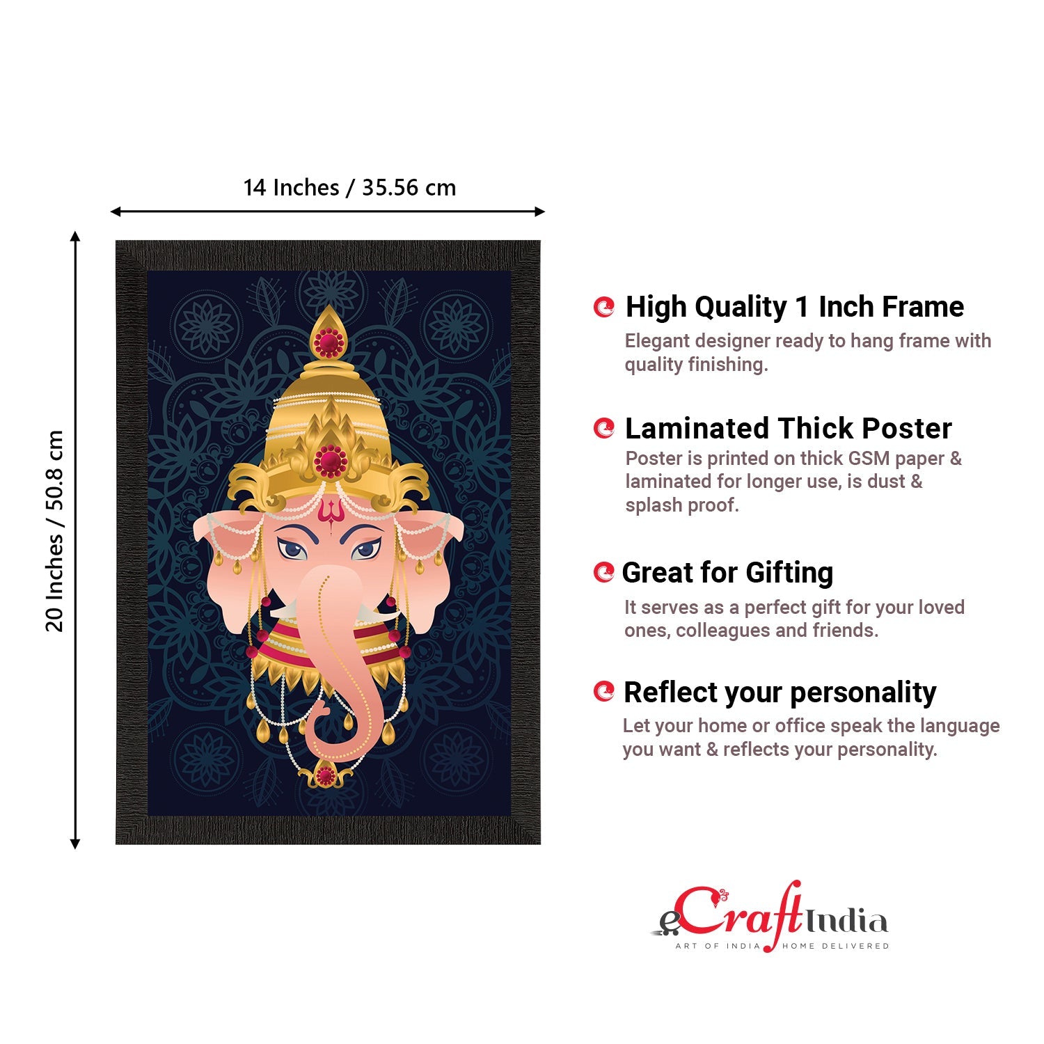Lord Ganesha Satin Matt Texture UV Art Painting Kafalo