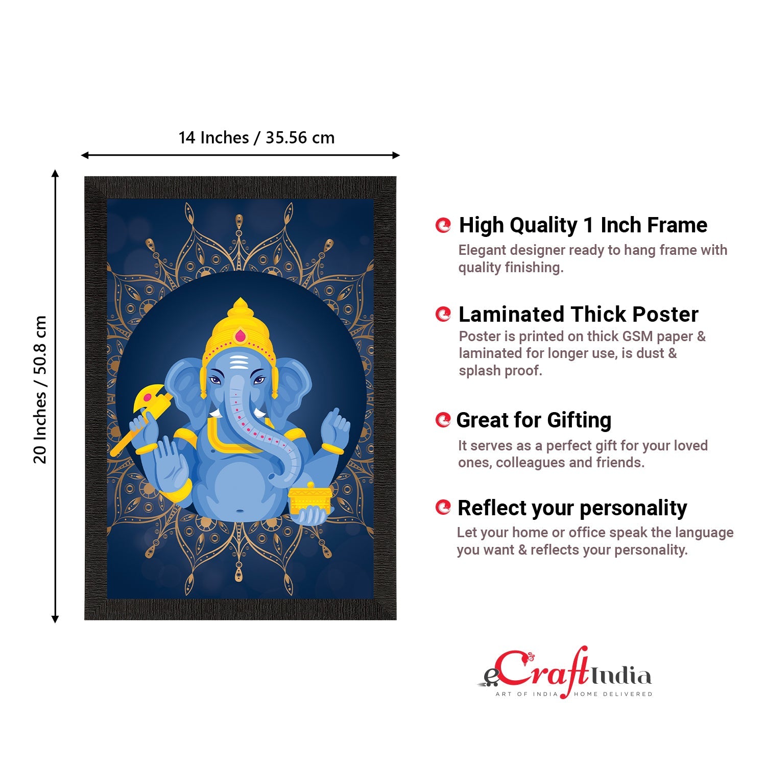 Lord Ganesha Satin Matt Texture UV Art Painting Kafalo