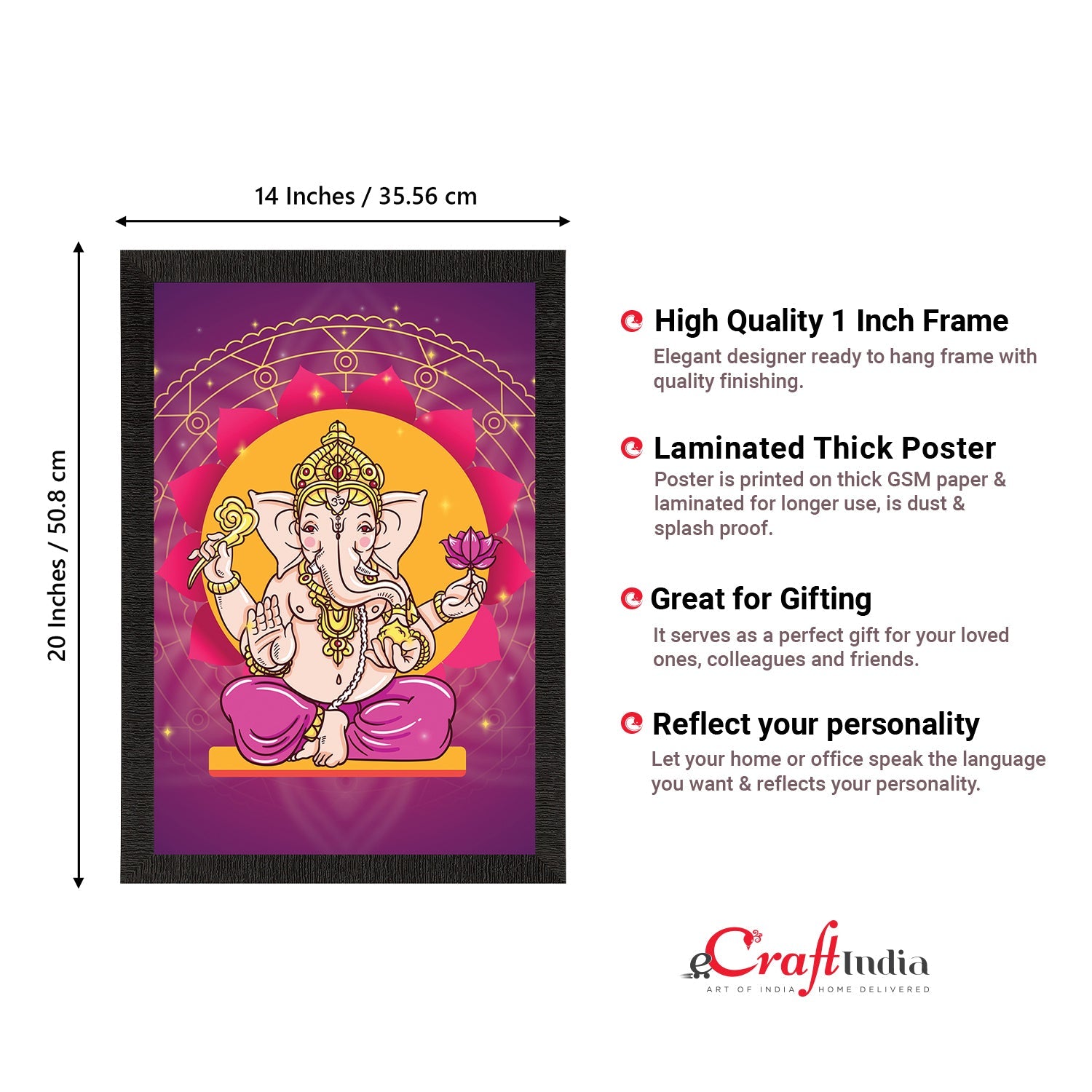 Lord Ganesha Satin Matt Texture UV Art Painting Kafalo