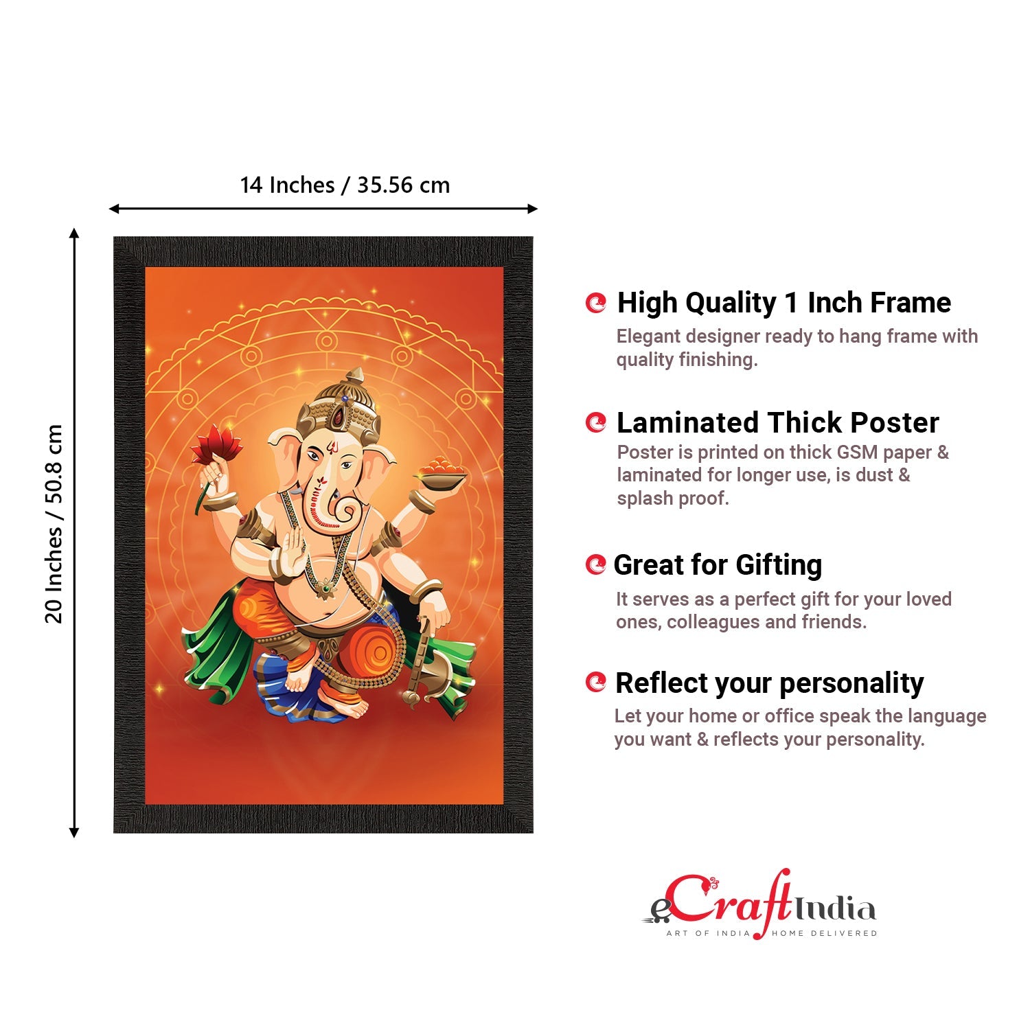 Lord Ganesha Satin Matt Texture UV Art Painting Kafalo