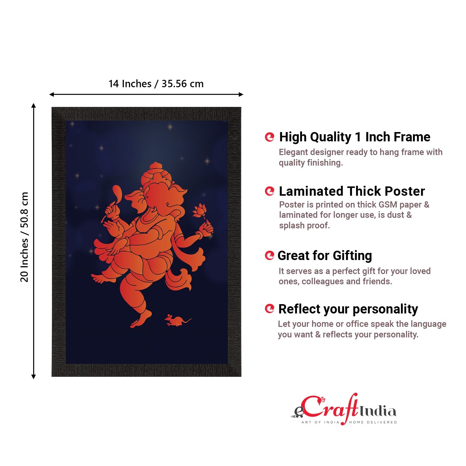 Lord Ganesha Satin Matt Texture UV Art Painting Kafalo