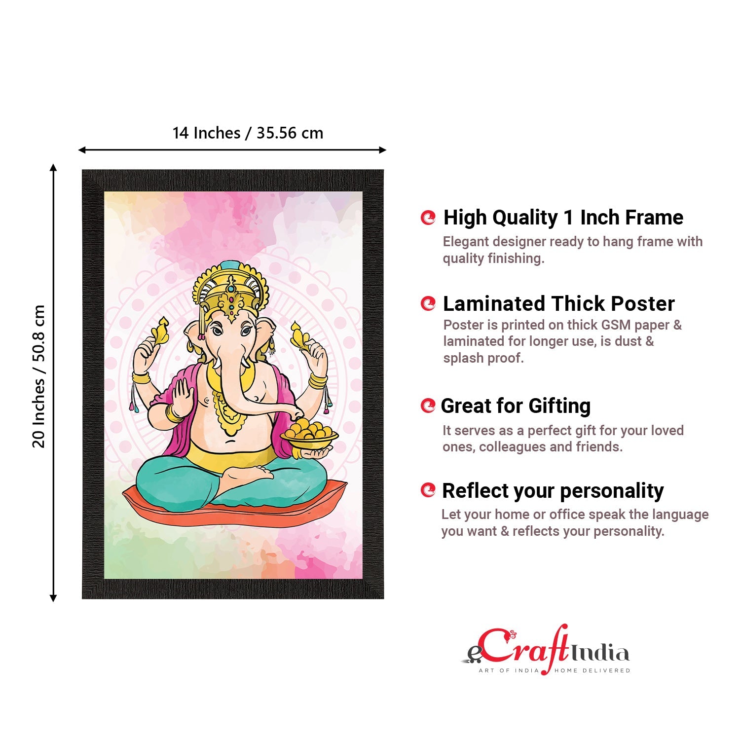 Lord Ganesha Satin Matt Texture UV Art Painting Kafalo