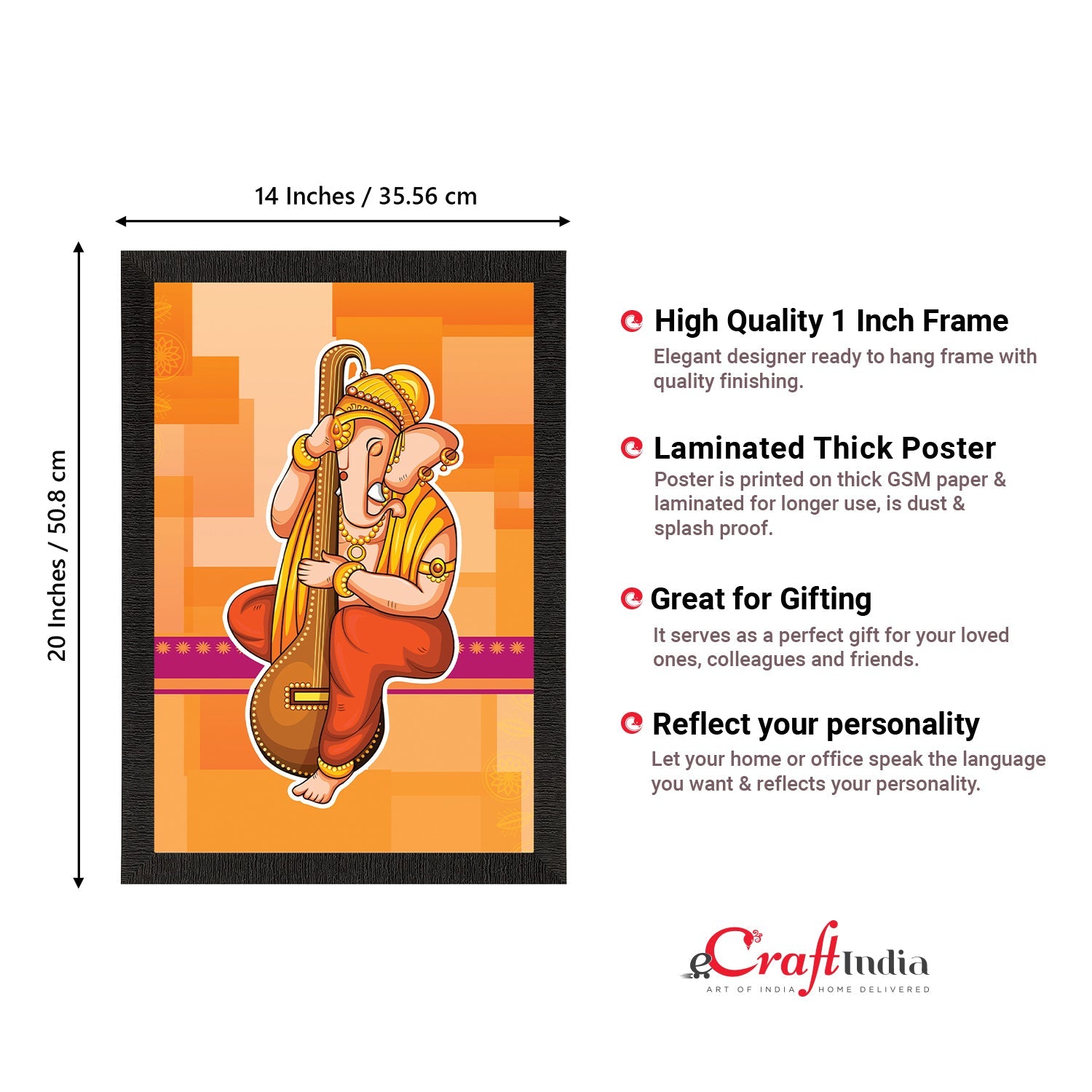 Lord Ganesha Satin Matt Texture UV Art Painting Kafalo
