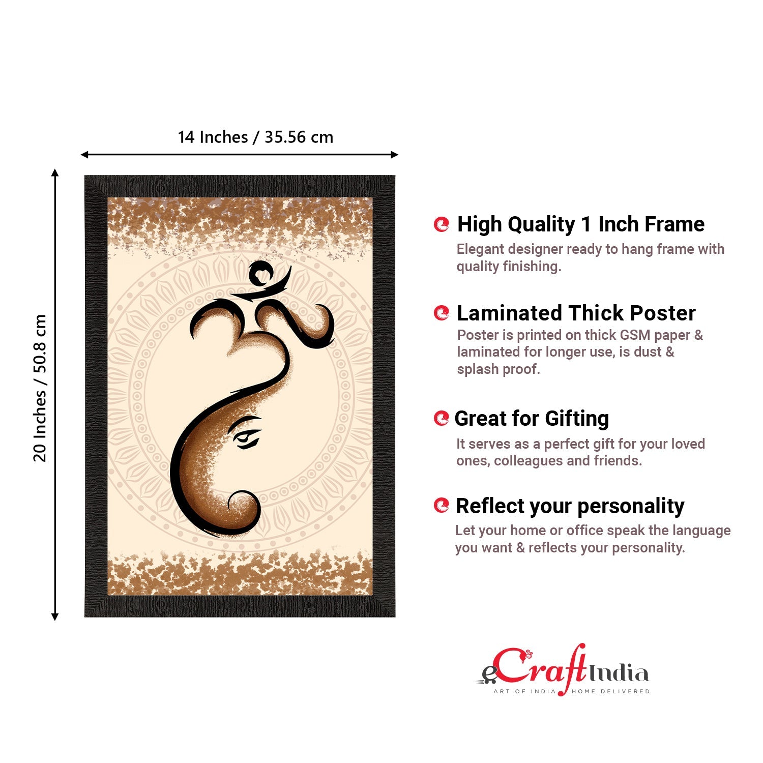 Lord Ganesha Satin Matt Texture UV Art Painting Kafalo