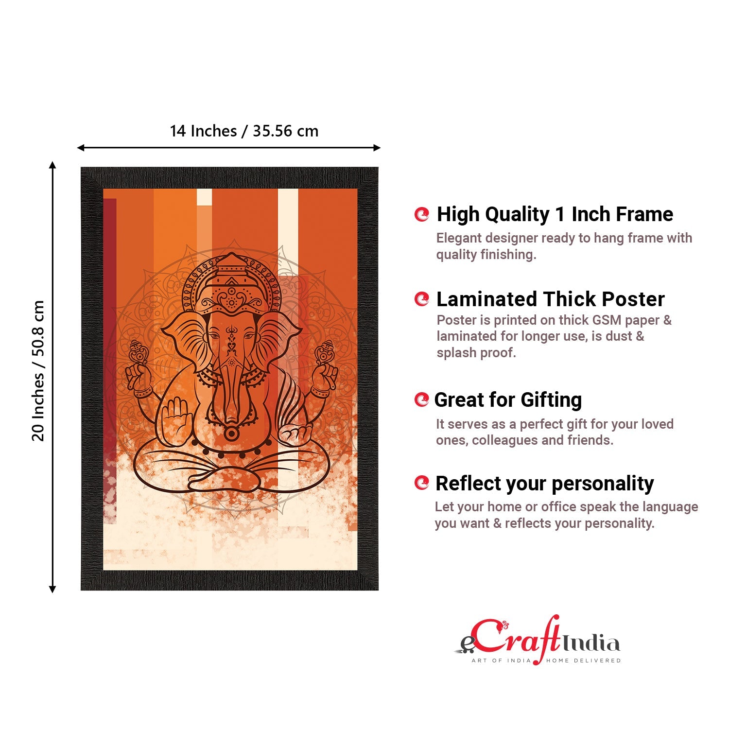 Lord Ganesha Satin Matt Texture UV Art Painting Kafalo