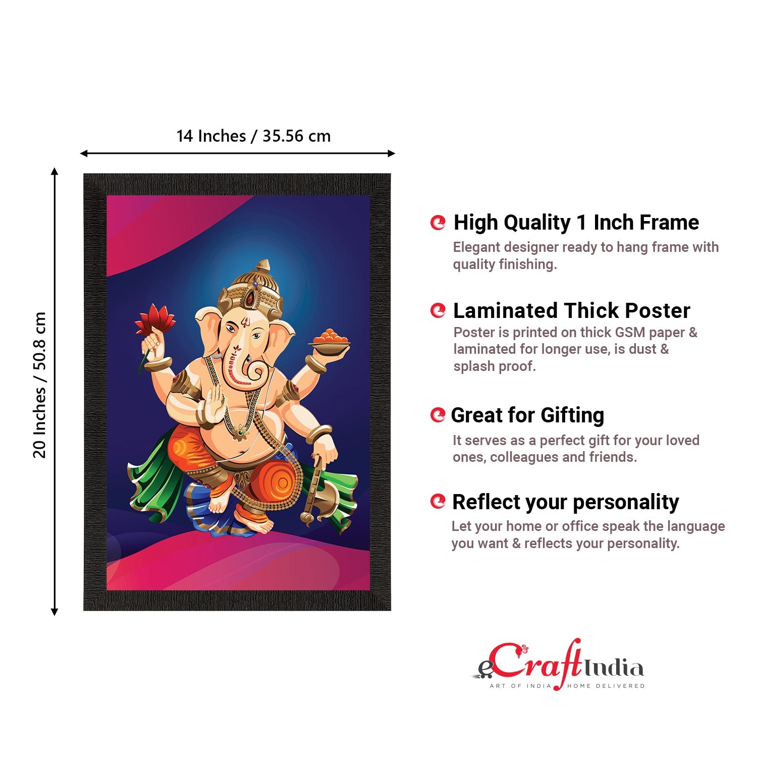Lord Ganesha Satin Matt Texture UV Art Painting Kafalo