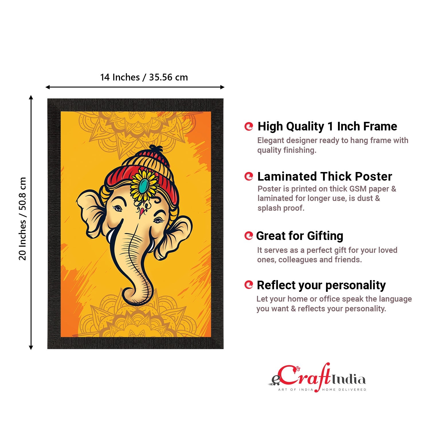 Lord Ganesha Satin Matt Texture UV Art Painting Kafalo
