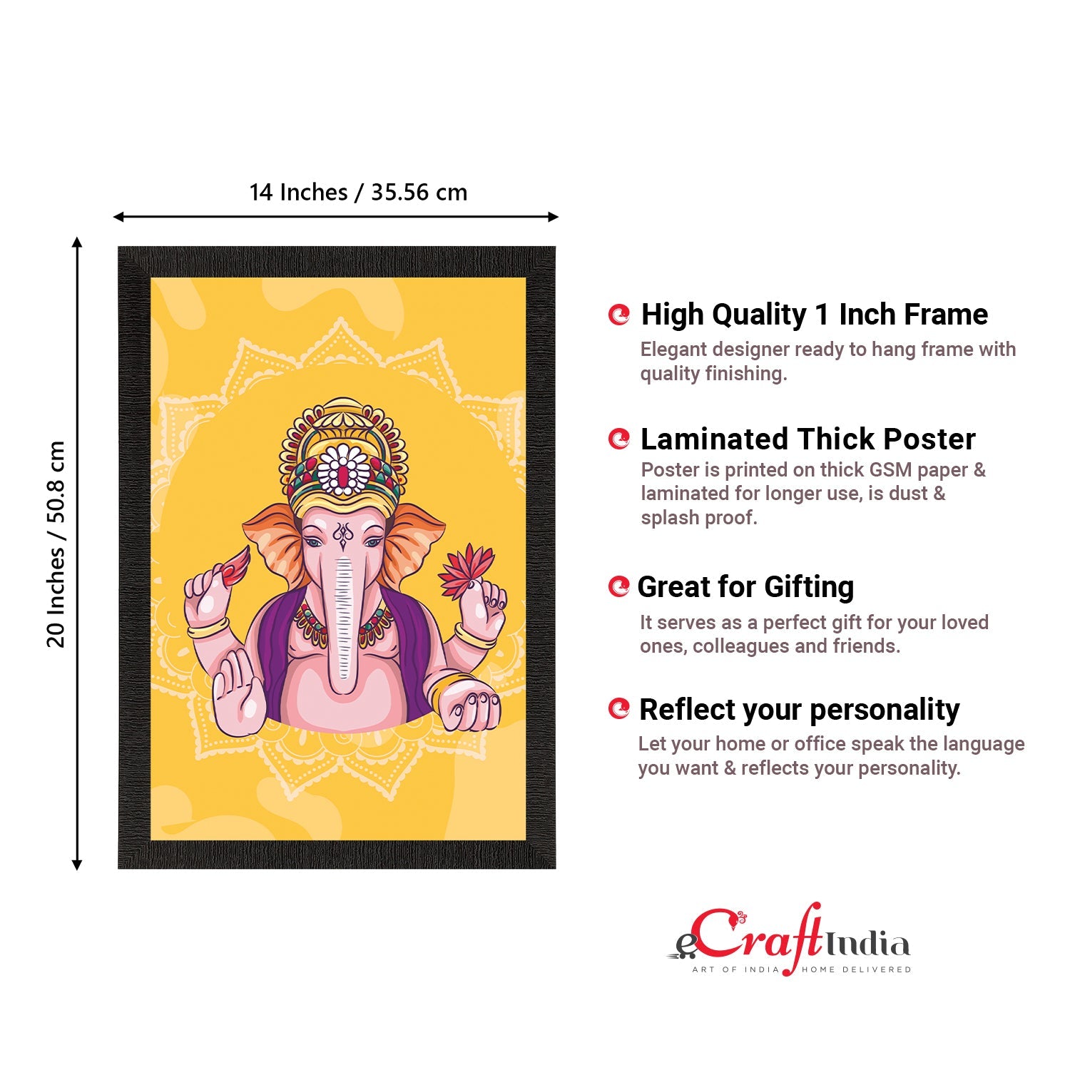 Lord Ganesha Satin Matt Texture UV Art Painting Kafalo