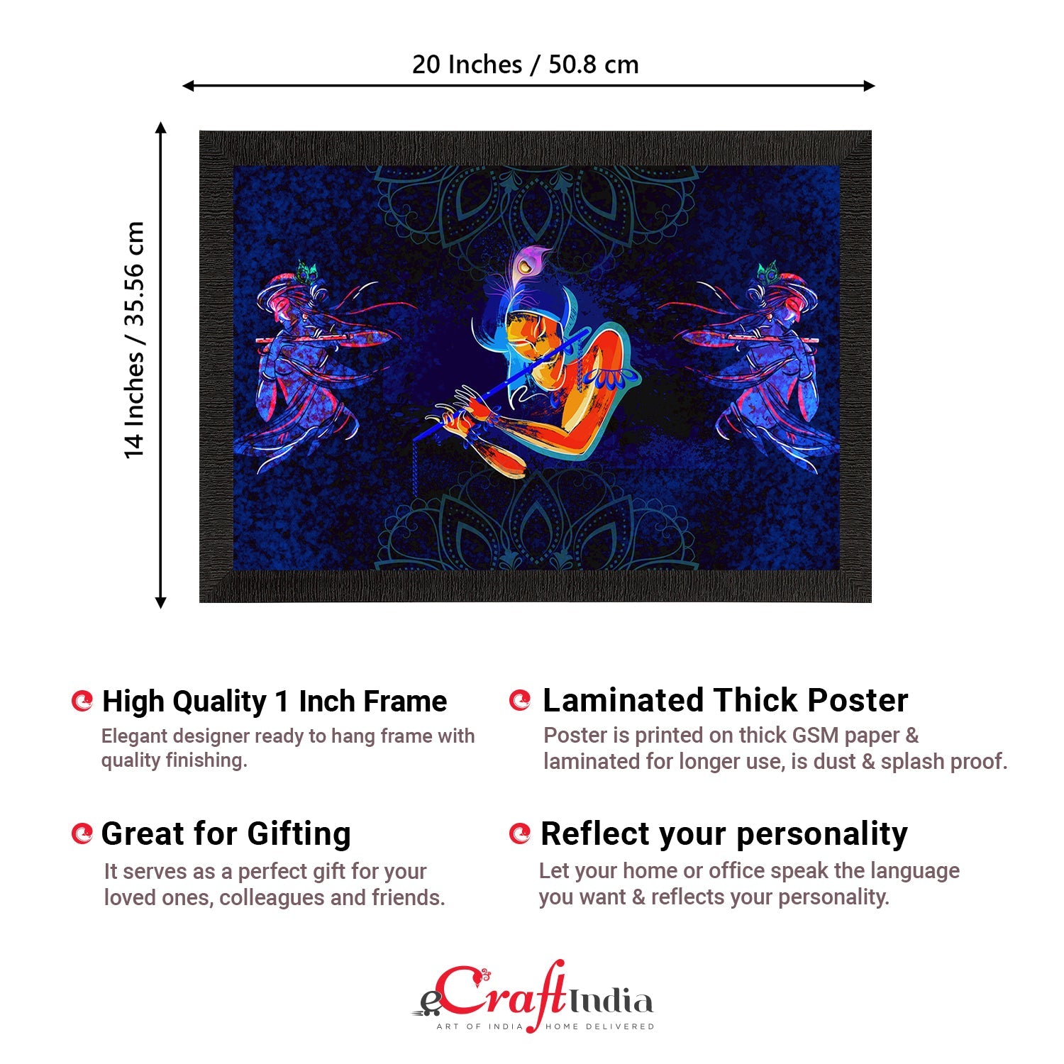 Lord Krishna Satin Matt Texture UV Art Painting Kafalo