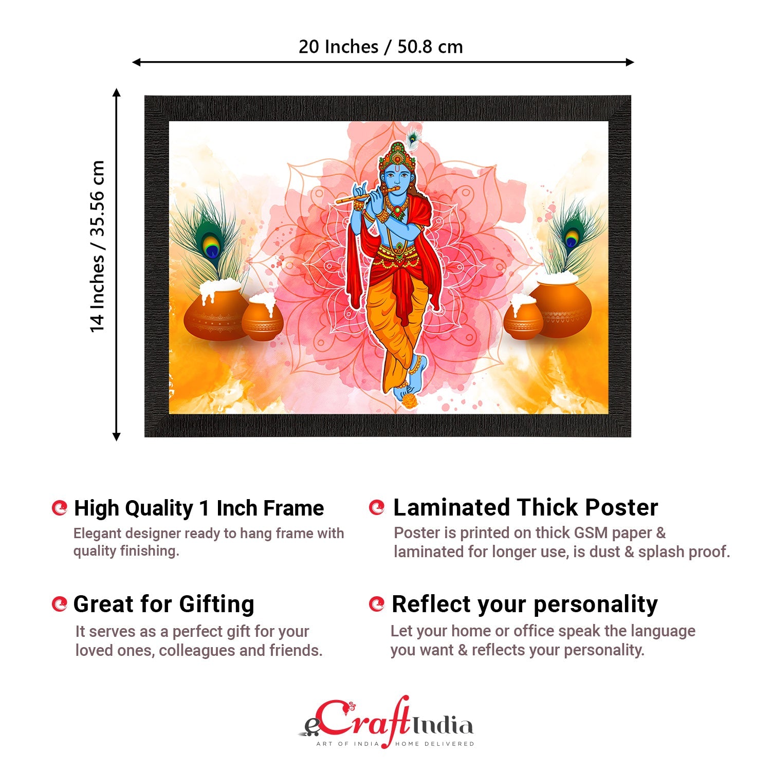Lord Krishna Satin Matt Texture UV Art Painting Kafalo