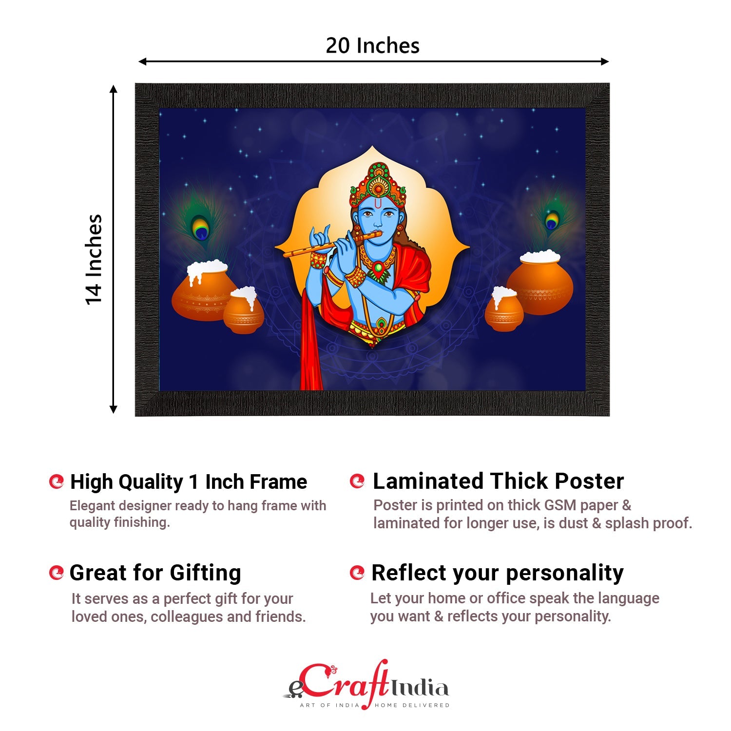 Lord Krishna Satin Matt Texture UV Art Painting Kafalo