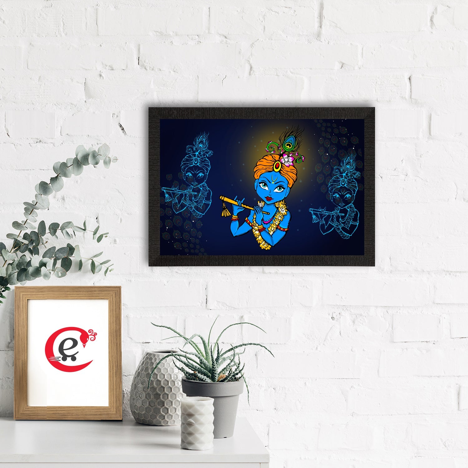 Lord Krishna Painting Digital Printed Religious Wall Art Kafalo