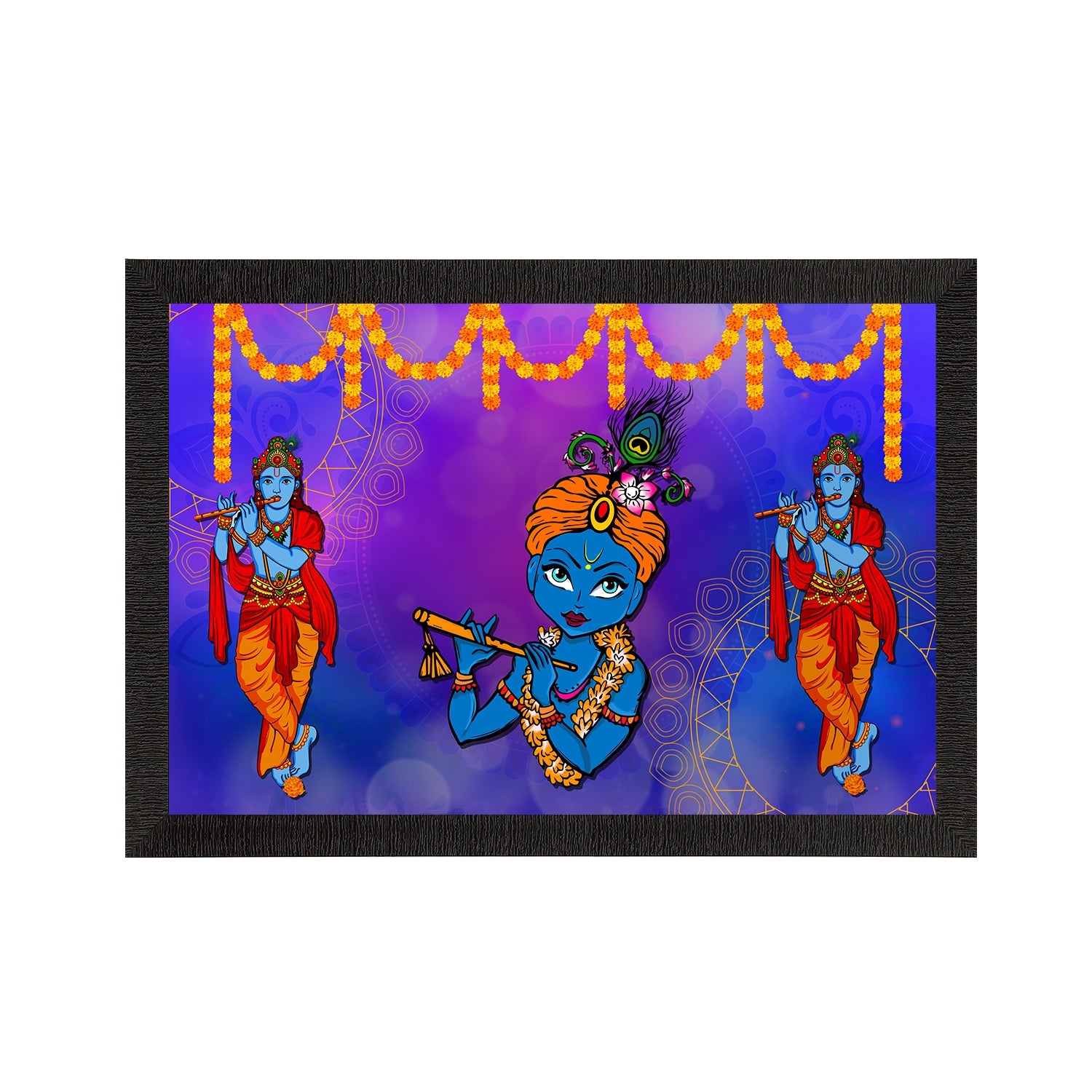 Lord Krishna Playing Flute Painting Digital Printed Religious Wall Art Kafalo