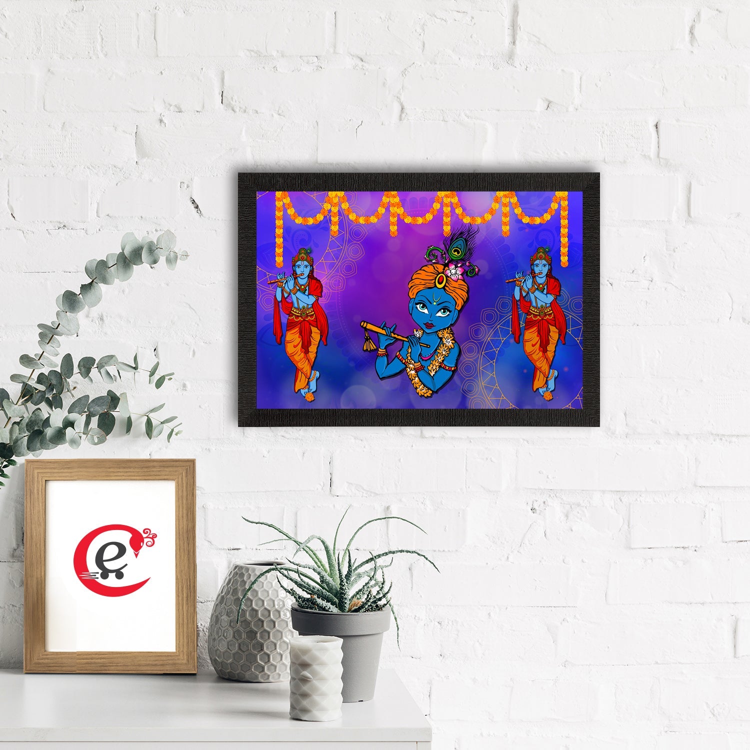 Lord Krishna Playing Flute Painting Digital Printed Religious Wall Art Kafalo