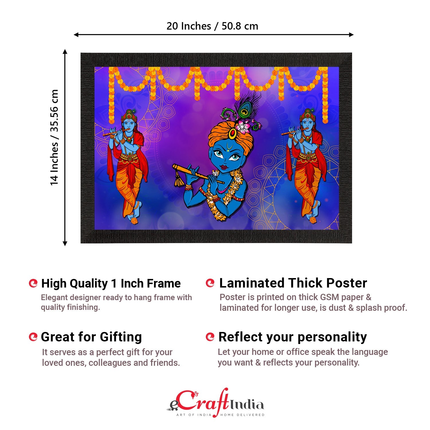 Lord Krishna Playing Flute Painting Digital Printed Religious Wall Art Kafalo