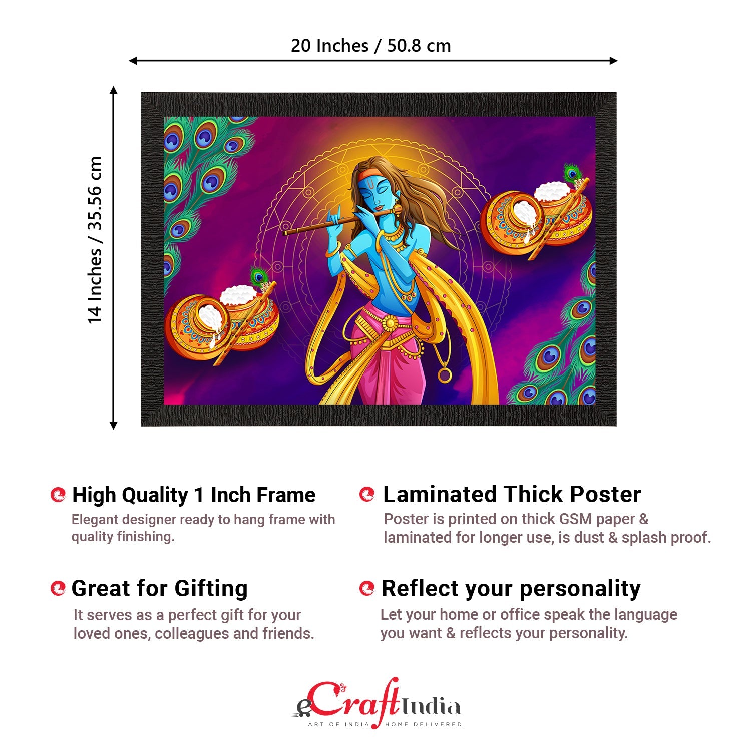 Lord Krishna Satin Matt Texture UV Art Painting Kafalo